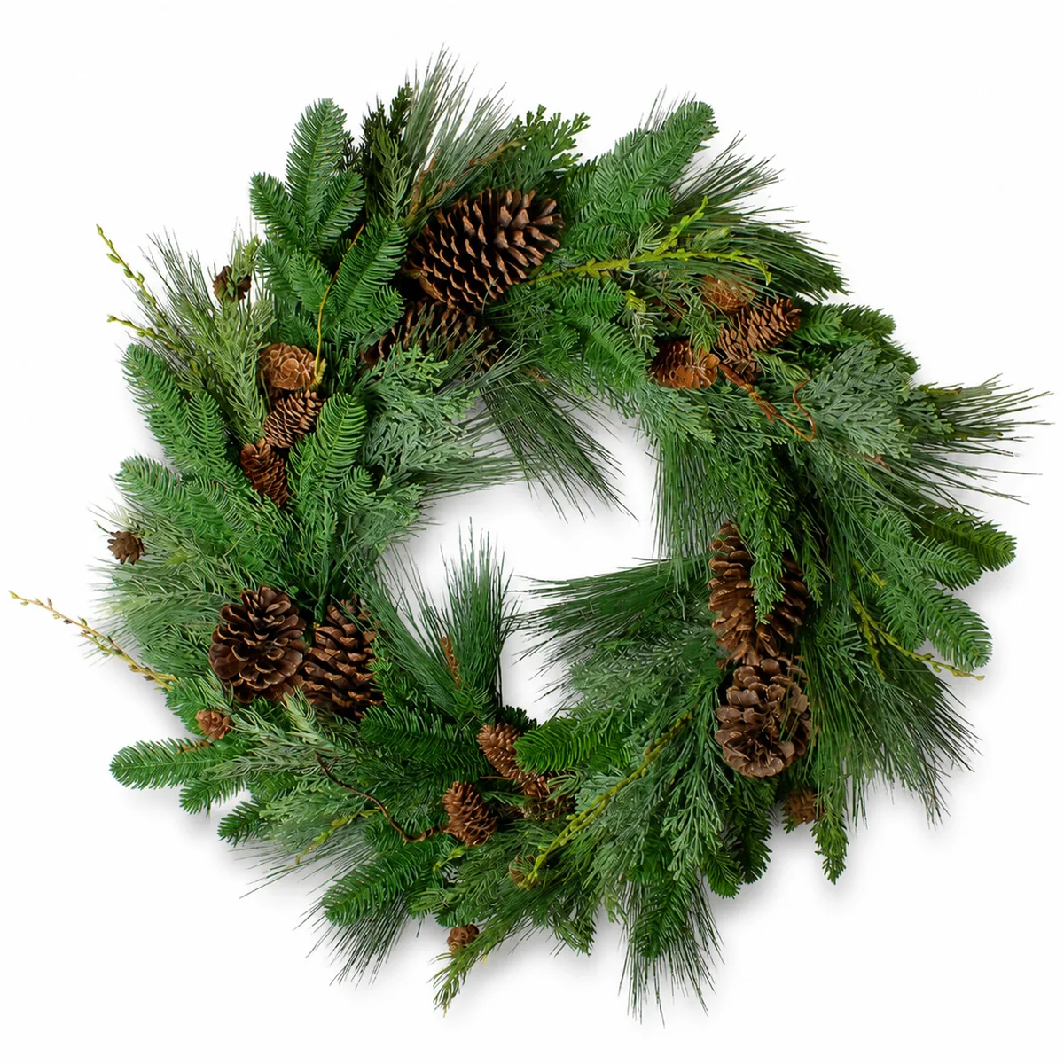 Customizable Artificial Pine Cone Christmas Wreath PE Foliage Door Hanging Decoration