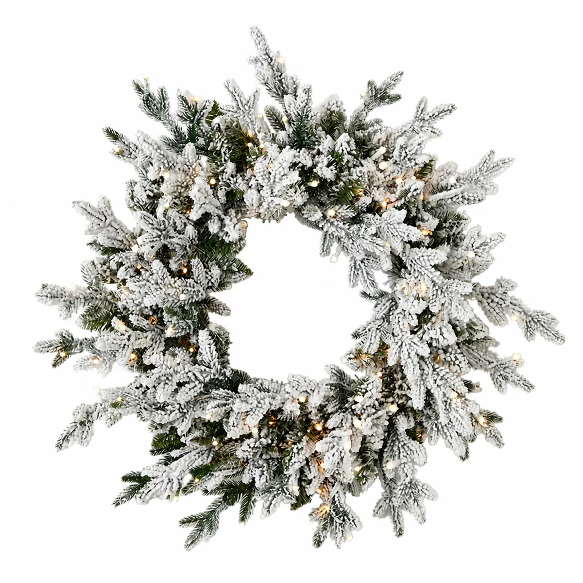 Customizable Snow-Flocked PE Christmas Wreath with Warm LED Lights for Winter Door and Window Decoration