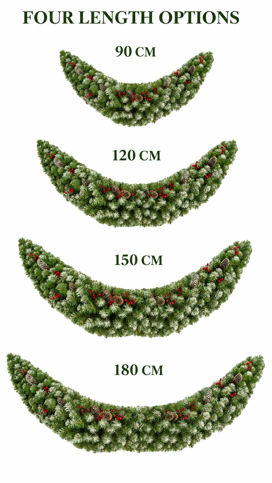 Custom Frosted Crescent Door Swag Artificial Christmas Garland with Pinecones and Red Berries for Mantel and Commercial Entrance product detail 5