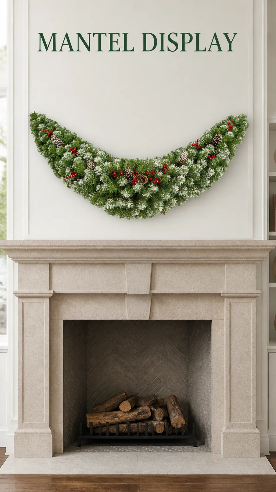 Custom Frosted Crescent Door Swag Artificial Christmas Garland with Pinecones and Red Berries for Mantel and Commercial Entrance product detail 6
