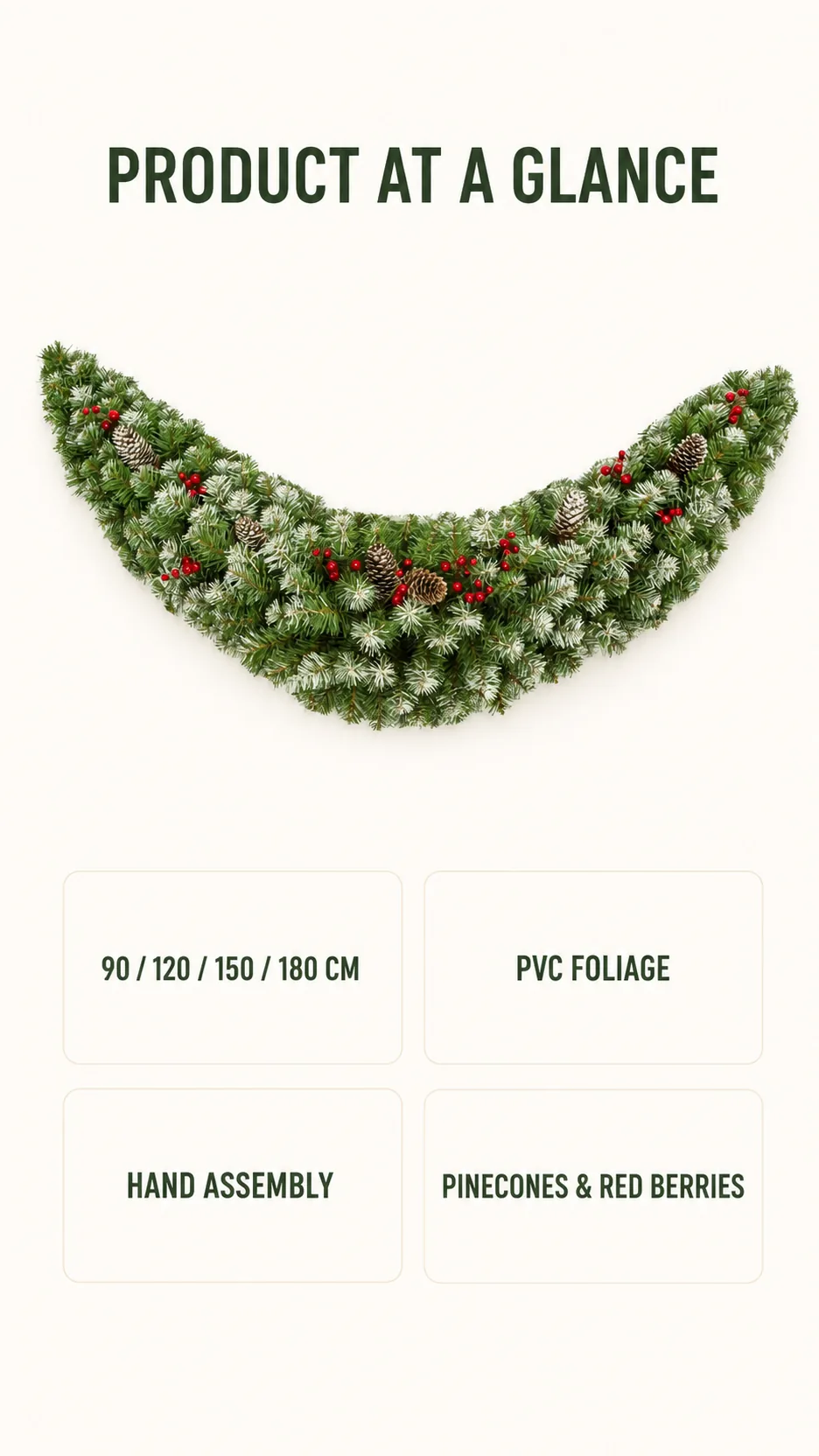 Custom Frosted Crescent Door Swag Artificial Christmas Garland with Pinecones and Red Berries for Mantel and Commercial Entrance product detail 8