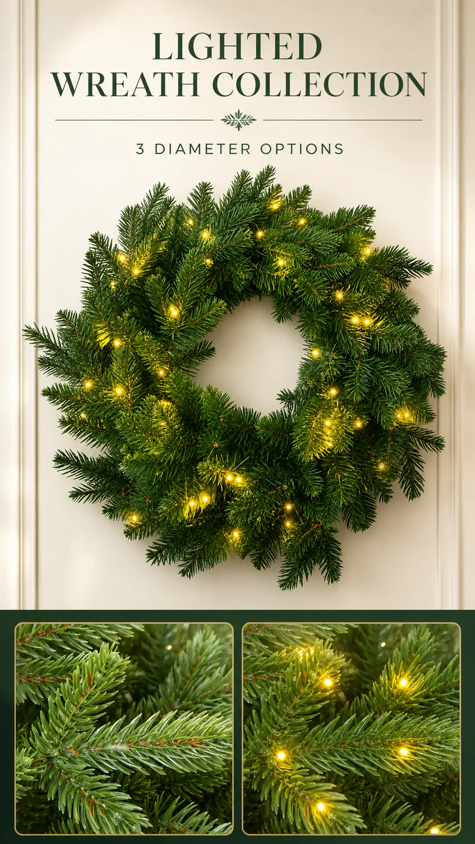Customizable Pre-lit Artificial Christmas Wreath with Warm LED Lights and Mixed Pine Needles for Door and Window Decoration product detail 1