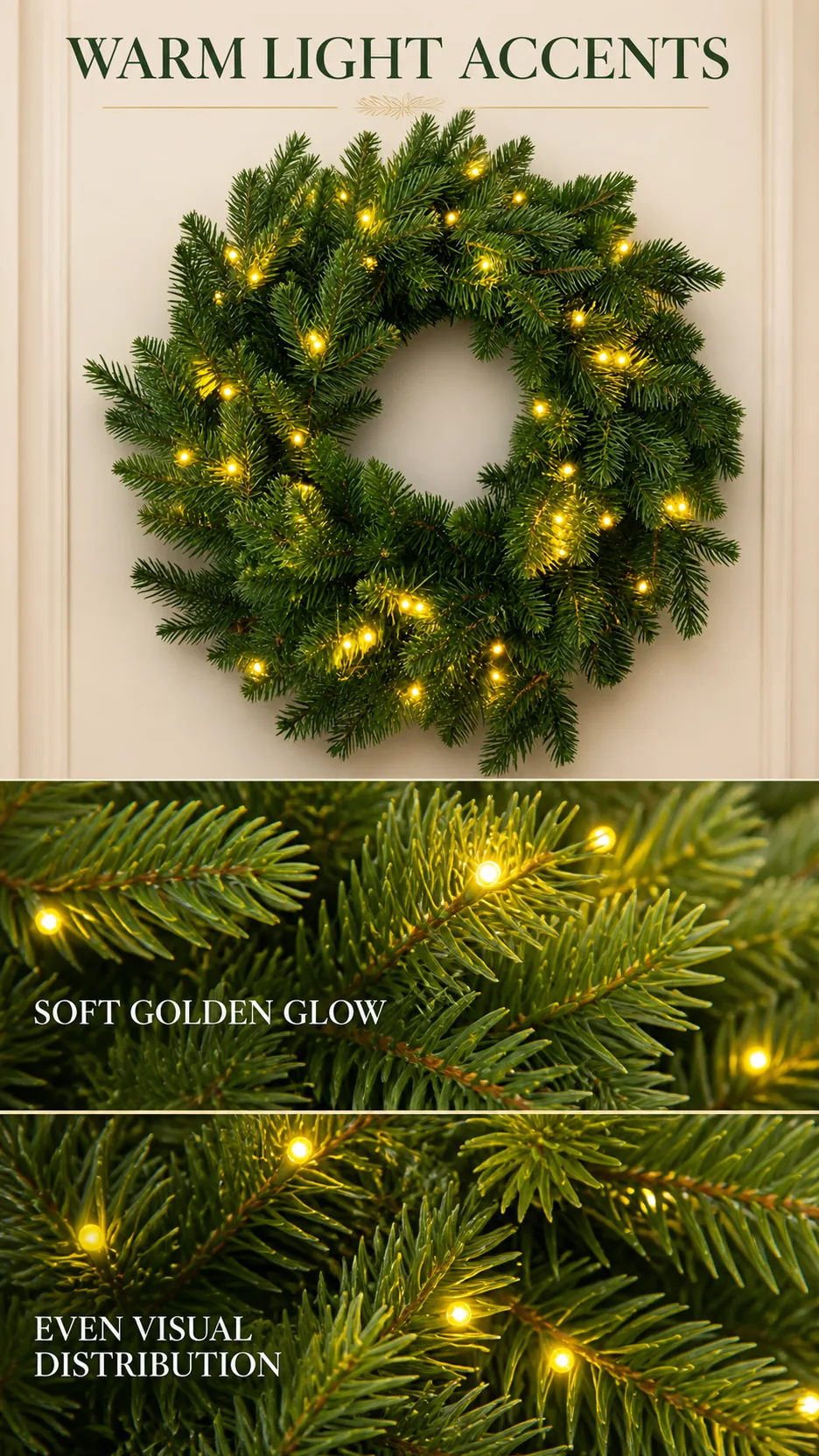 Customizable Pre-lit Artificial Christmas Wreath with Warm LED Lights and Mixed Pine Needles for Door and Window Decoration product detail 3