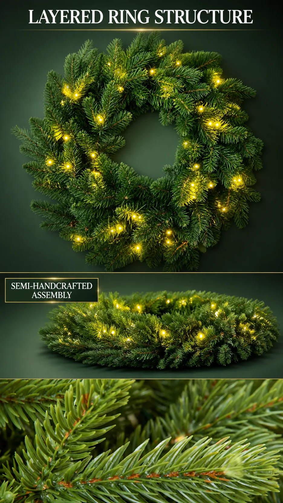 Customizable Pre-lit Artificial Christmas Wreath with Warm LED Lights and Mixed Pine Needles for Door and Window Decoration product detail 4
