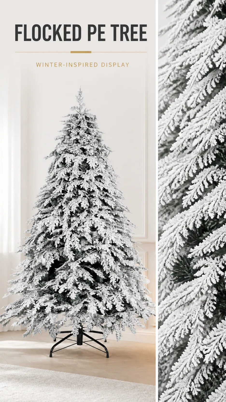 Luxury White Flocked PE Artificial Christmas Tree with Metal Stand for Home and Commercial Display product detail 1