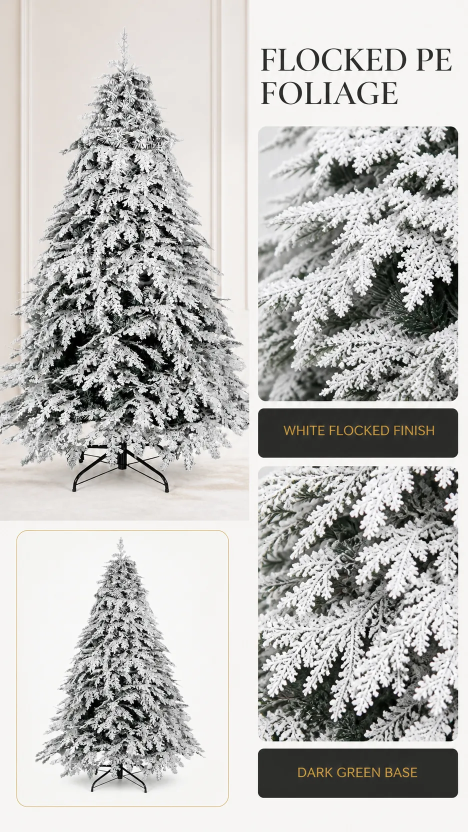 Luxury White Flocked PE Artificial Christmas Tree with Metal Stand for Home and Commercial Display product detail 2