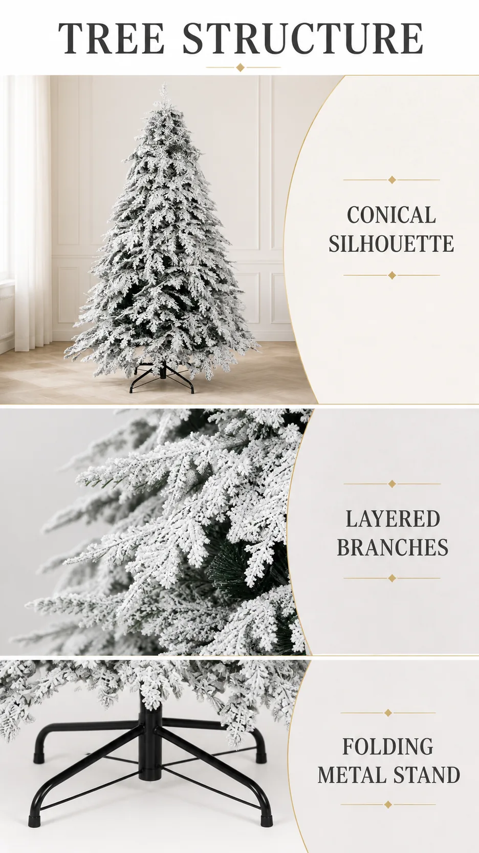 Luxury White Flocked PE Artificial Christmas Tree with Metal Stand for Home and Commercial Display product detail 3