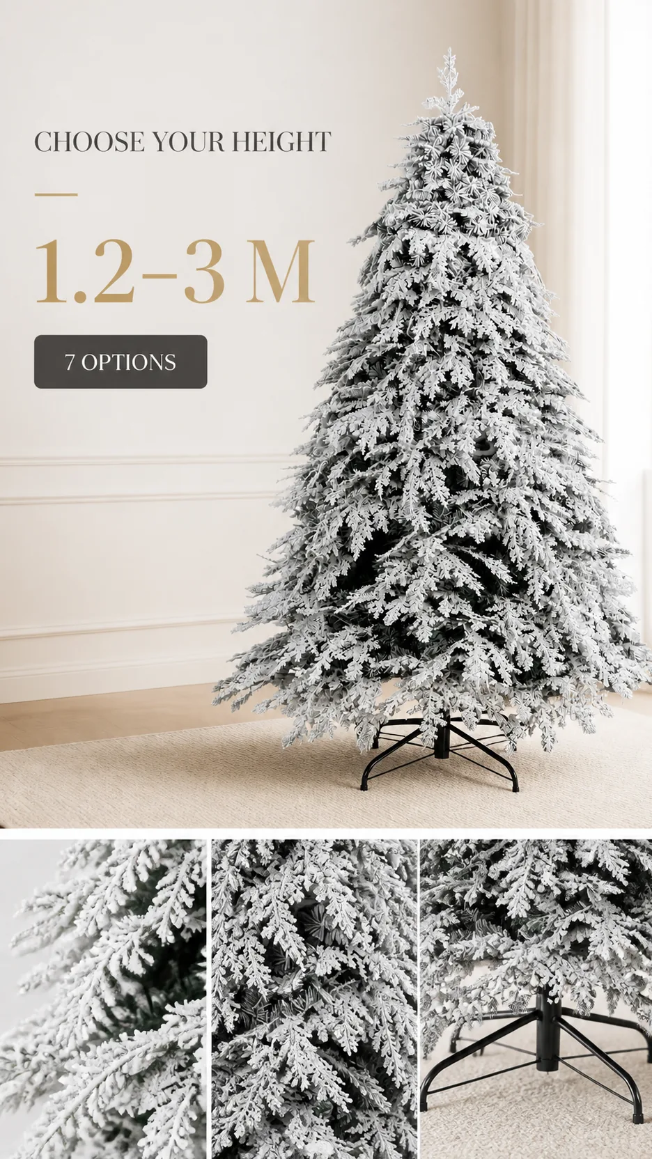 Luxury White Flocked PE Artificial Christmas Tree with Metal Stand for Home and Commercial Display product detail 5