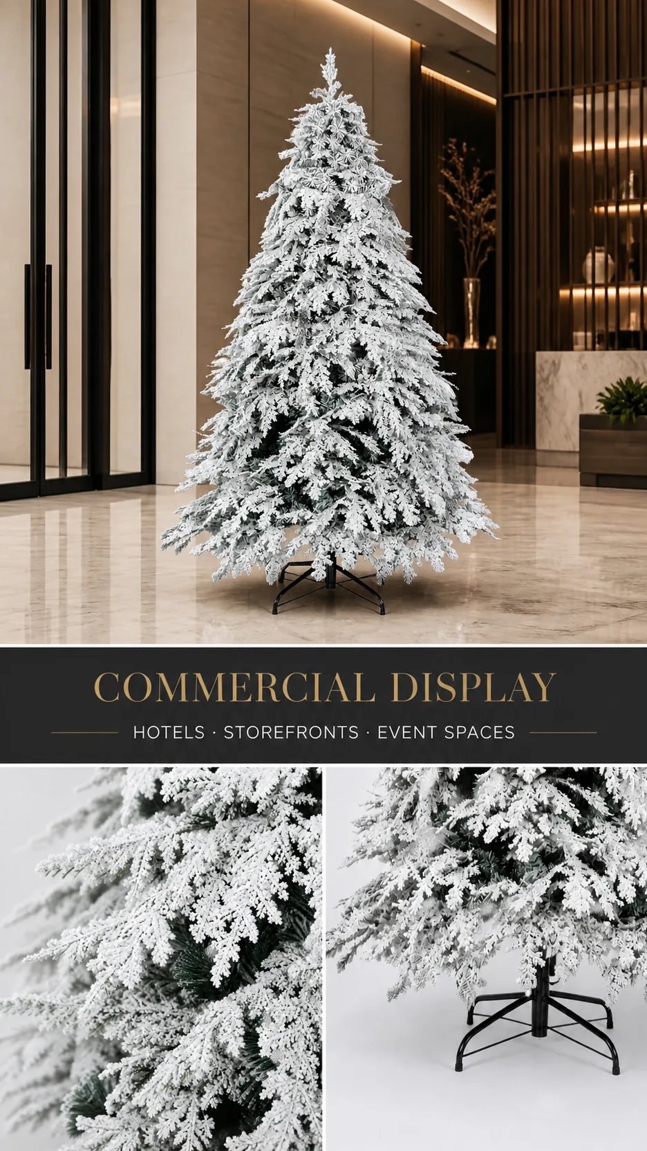 Luxury White Flocked PE Artificial Christmas Tree with Metal Stand for Home and Commercial Display product detail 7