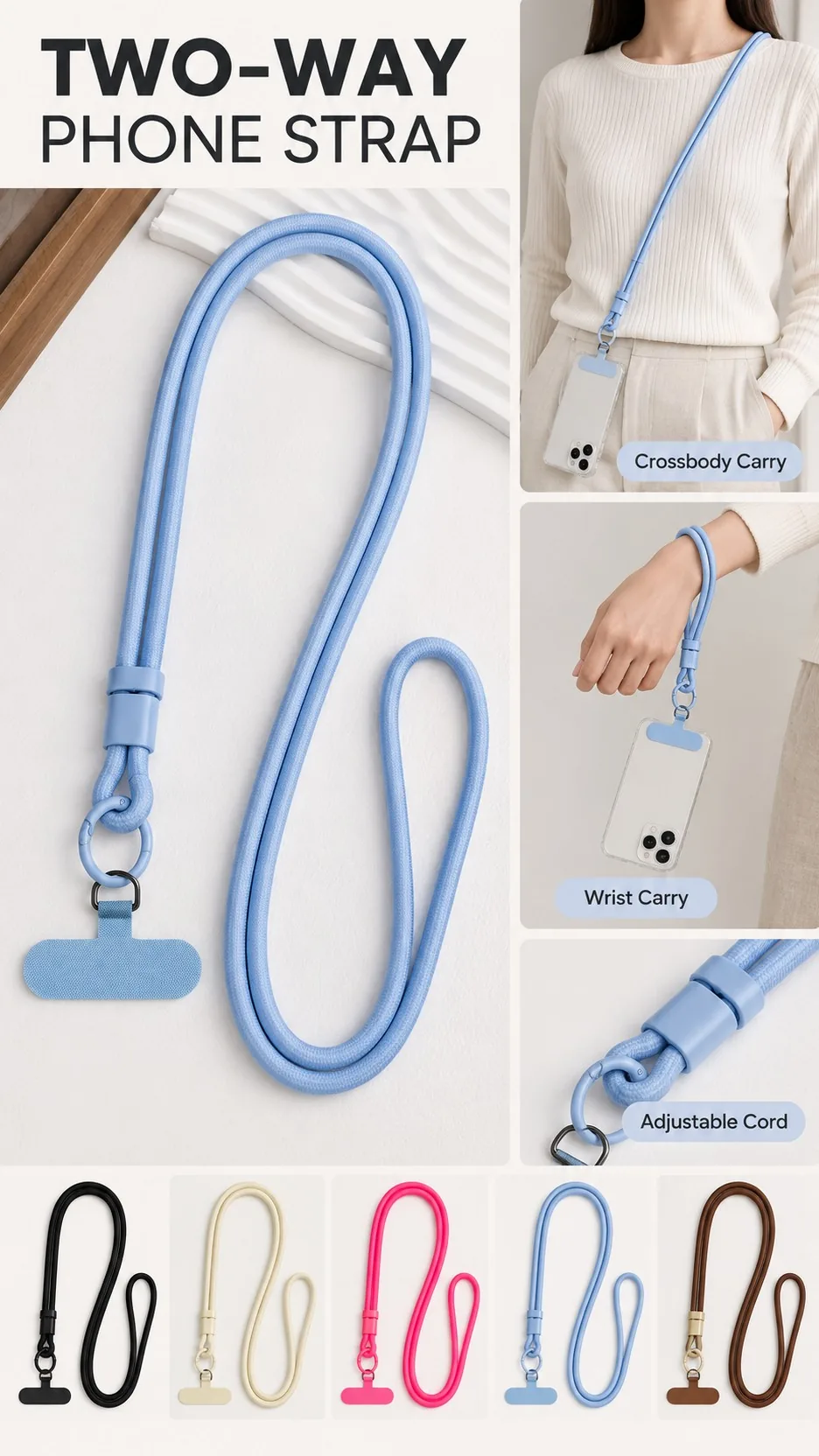 Adjustable Two-Way Nylon Phone Lanyard Crossbody Neck Strap with T-Shape Insert product detail 1