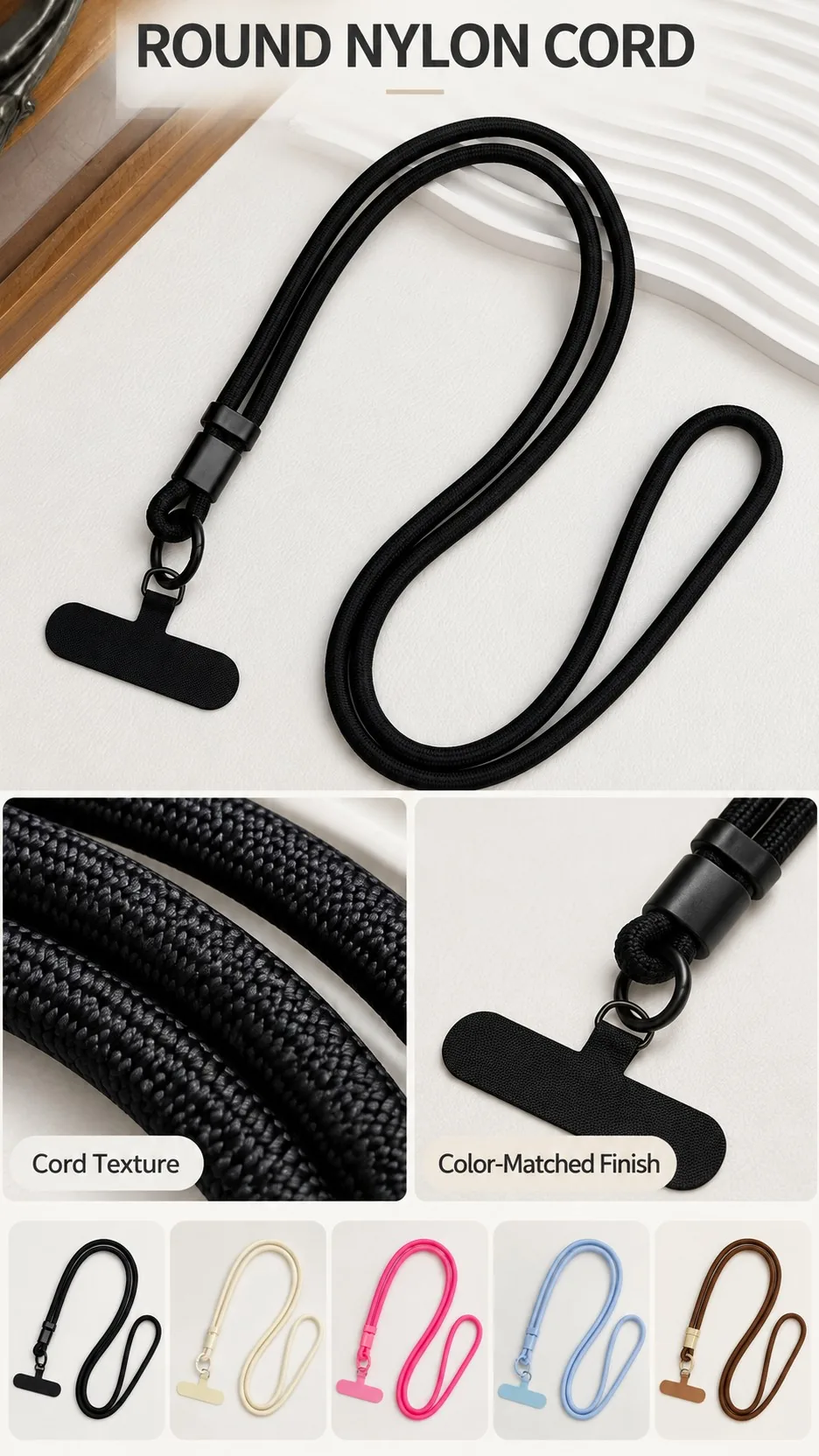 Adjustable Two-Way Nylon Phone Lanyard Crossbody Neck Strap with T-Shape Insert product detail 2