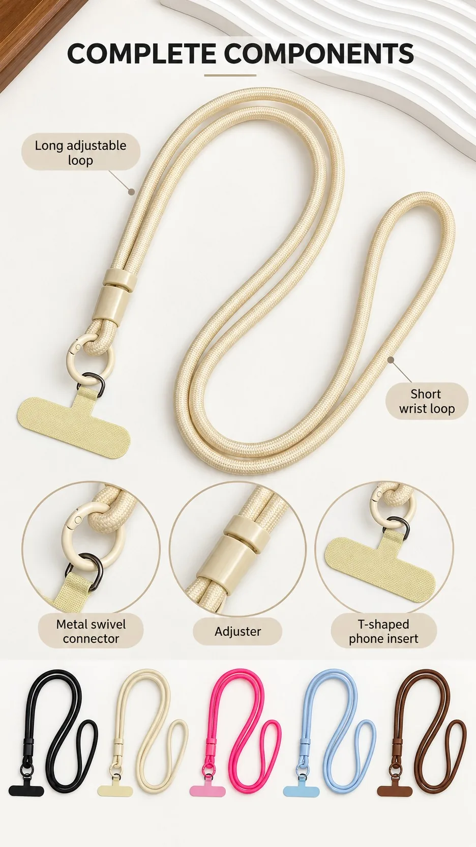 Adjustable Two-Way Nylon Phone Lanyard Crossbody Neck Strap with T-Shape Insert product detail 3