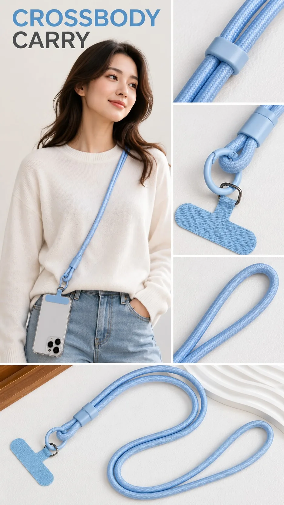 Adjustable Two-Way Nylon Phone Lanyard Crossbody Neck Strap with T-Shape Insert product detail 6