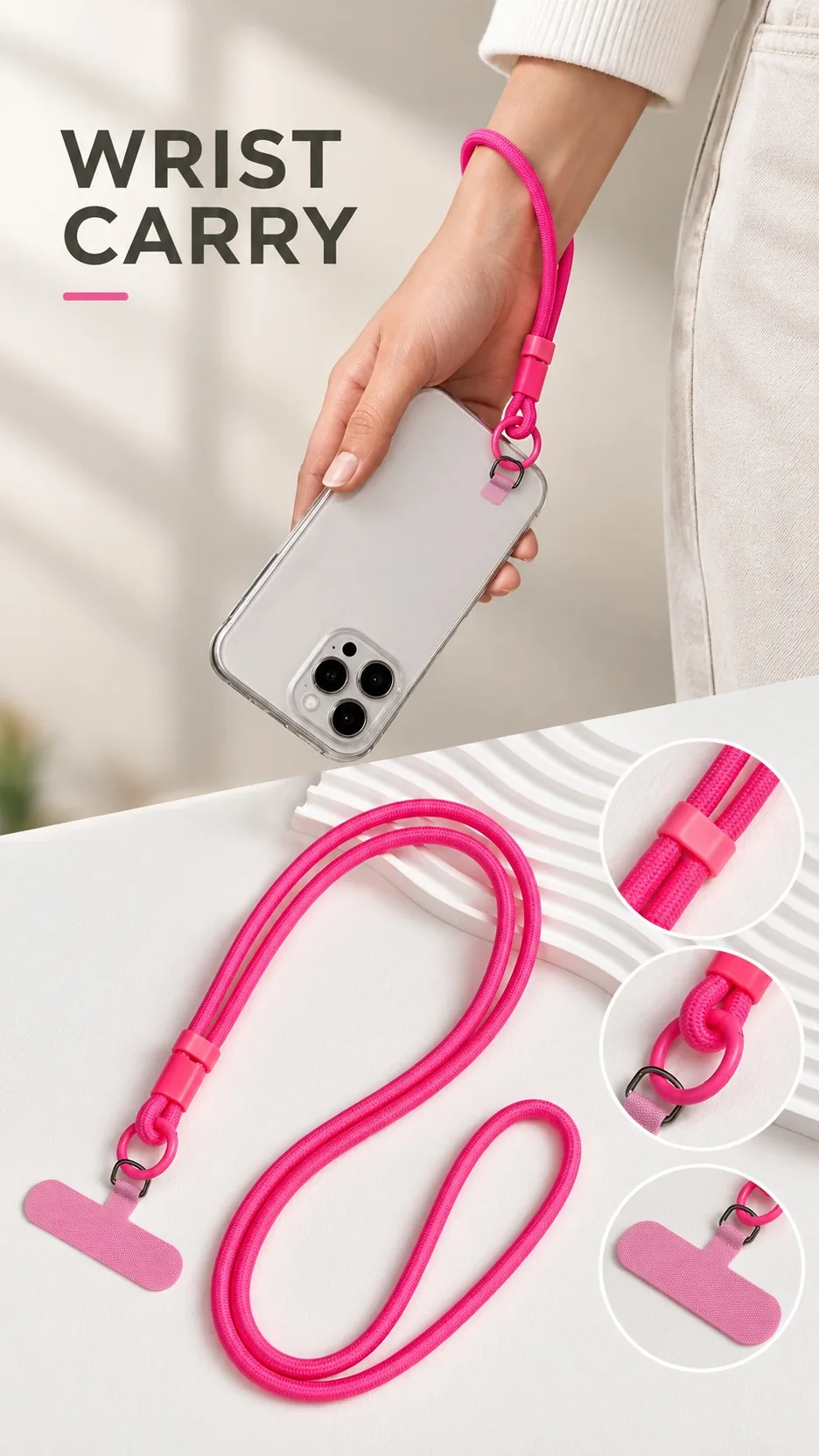 Adjustable Two-Way Nylon Phone Lanyard Crossbody Neck Strap with T-Shape Insert product detail 7
