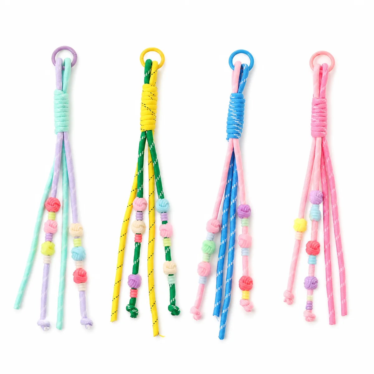 Candy Color Braided Rope Tassel Keychain with Spiral Beads Bag Charm