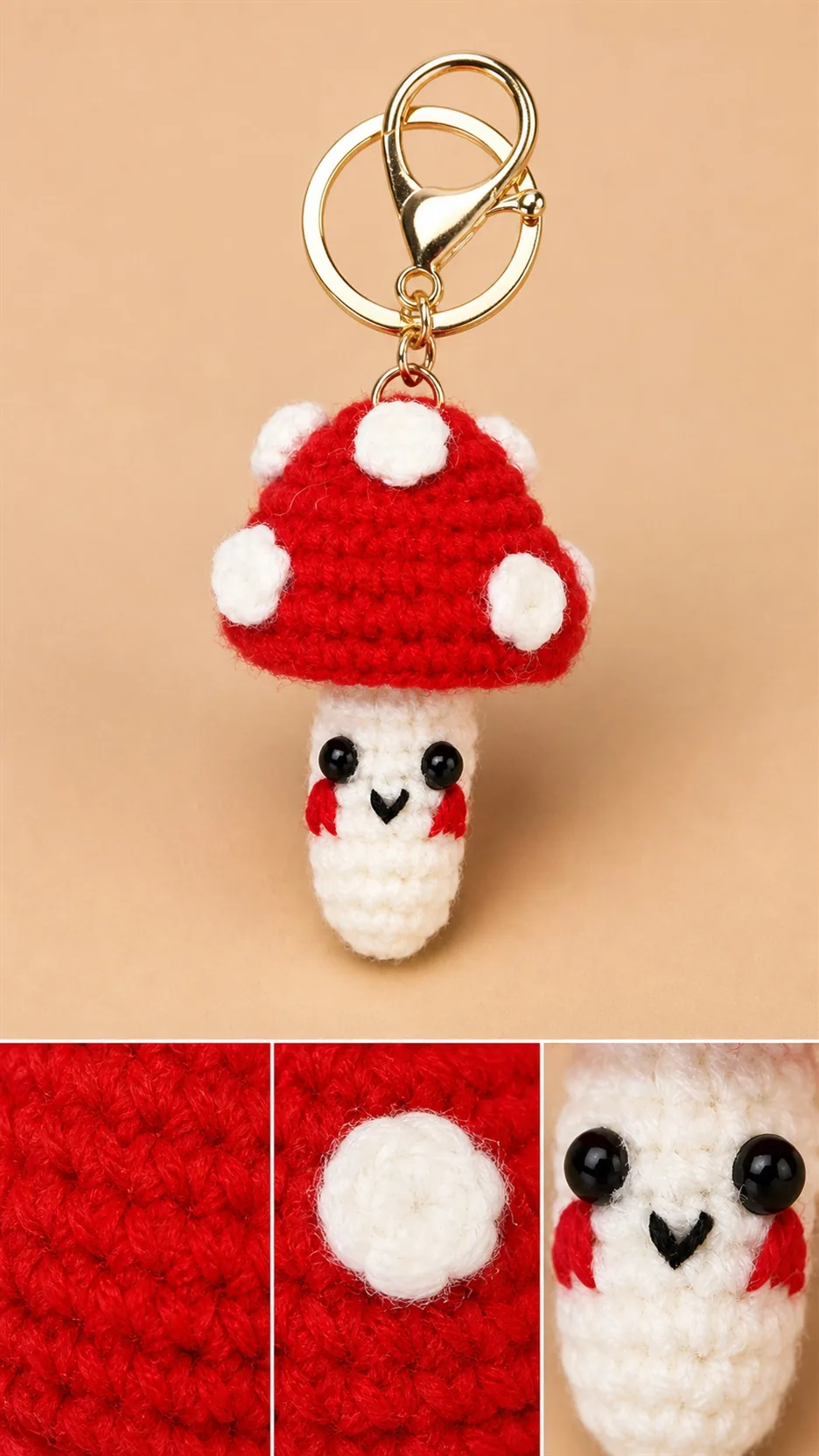 Handmade Crochet Mushroom Keychain Cute Amigurumi Fungi Bag Charm Gift product detail 2