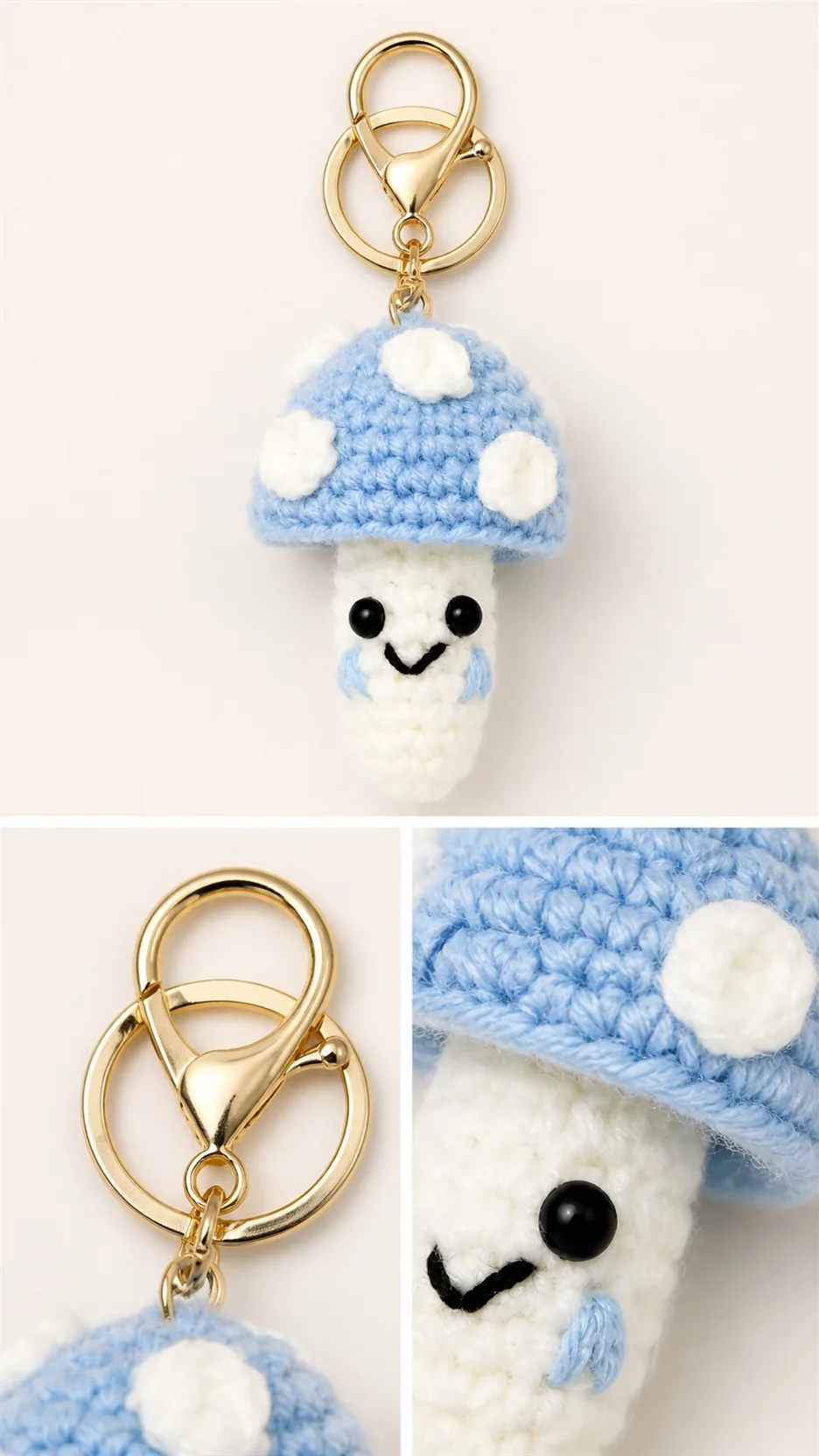 Handmade Crochet Mushroom Keychain Cute Amigurumi Fungi Bag Charm Gift product detail 3