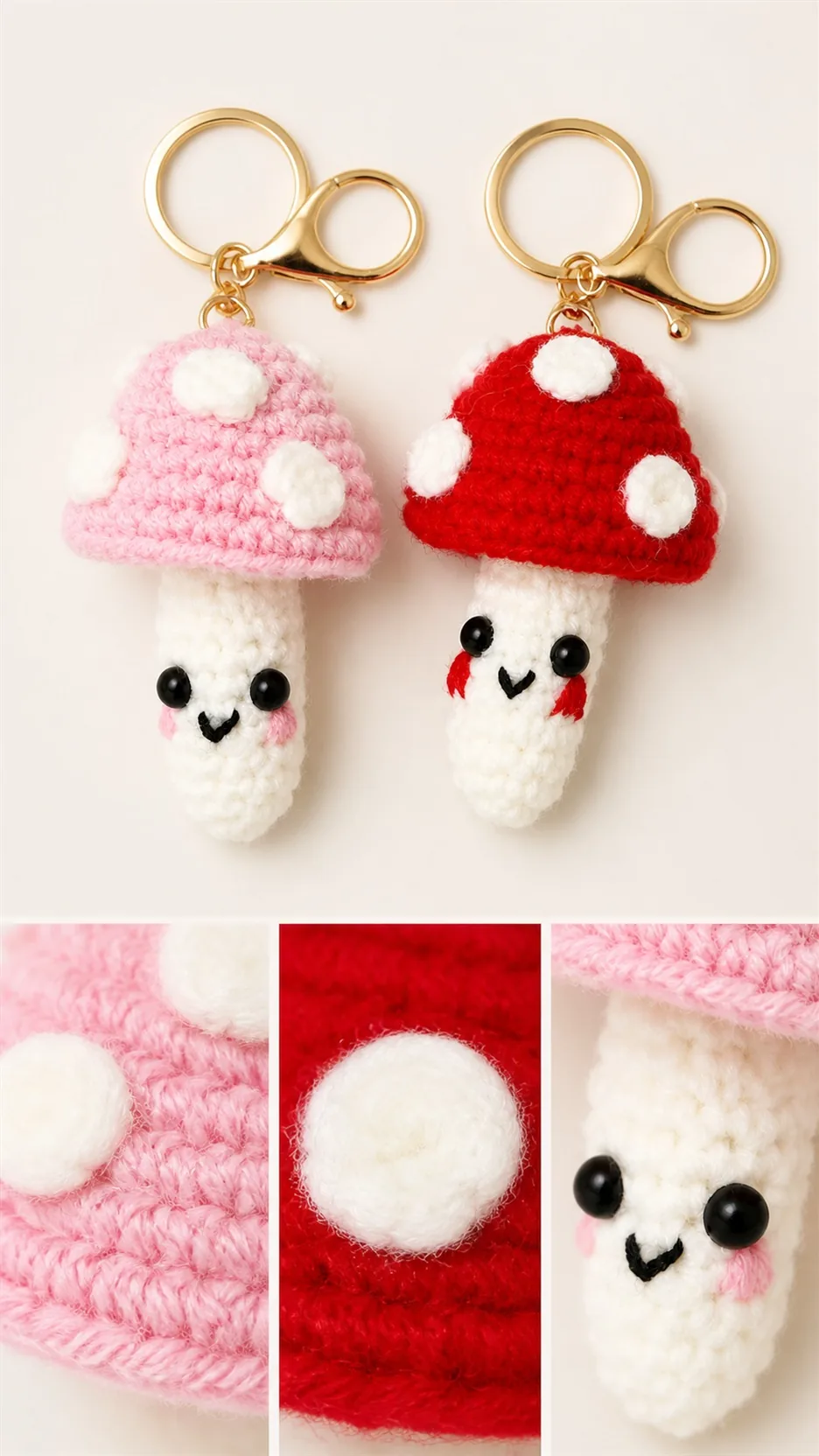 Handmade Crochet Mushroom Keychain Cute Amigurumi Fungi Bag Charm Gift product detail 4