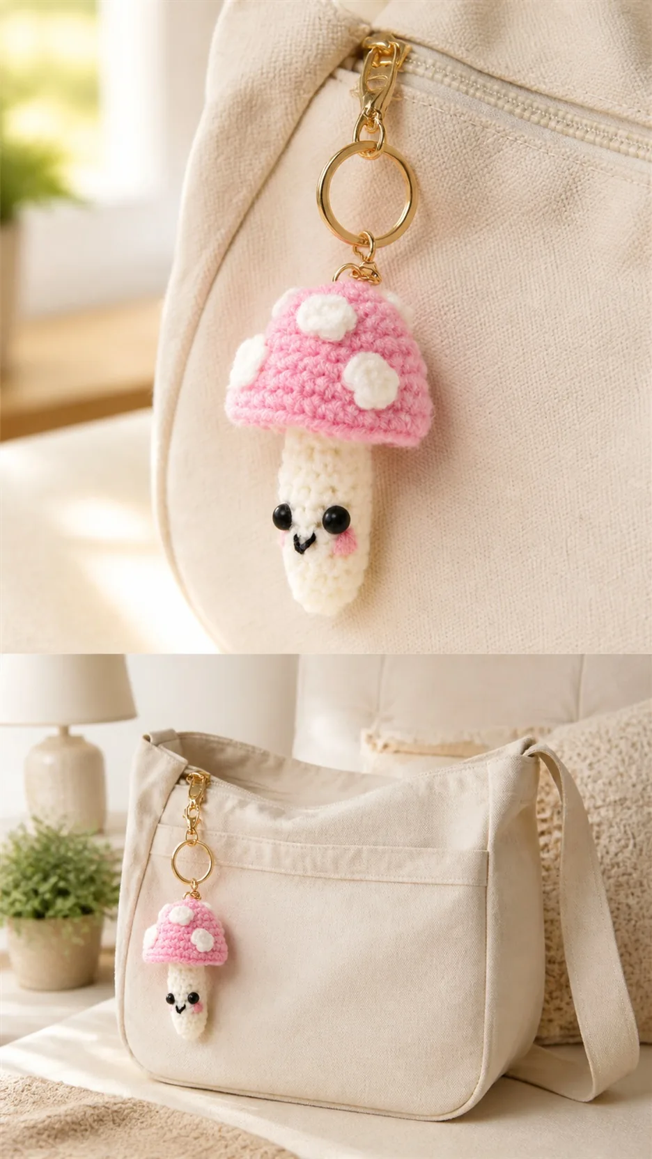 Handmade Crochet Mushroom Keychain Cute Amigurumi Fungi Bag Charm Gift product detail 6