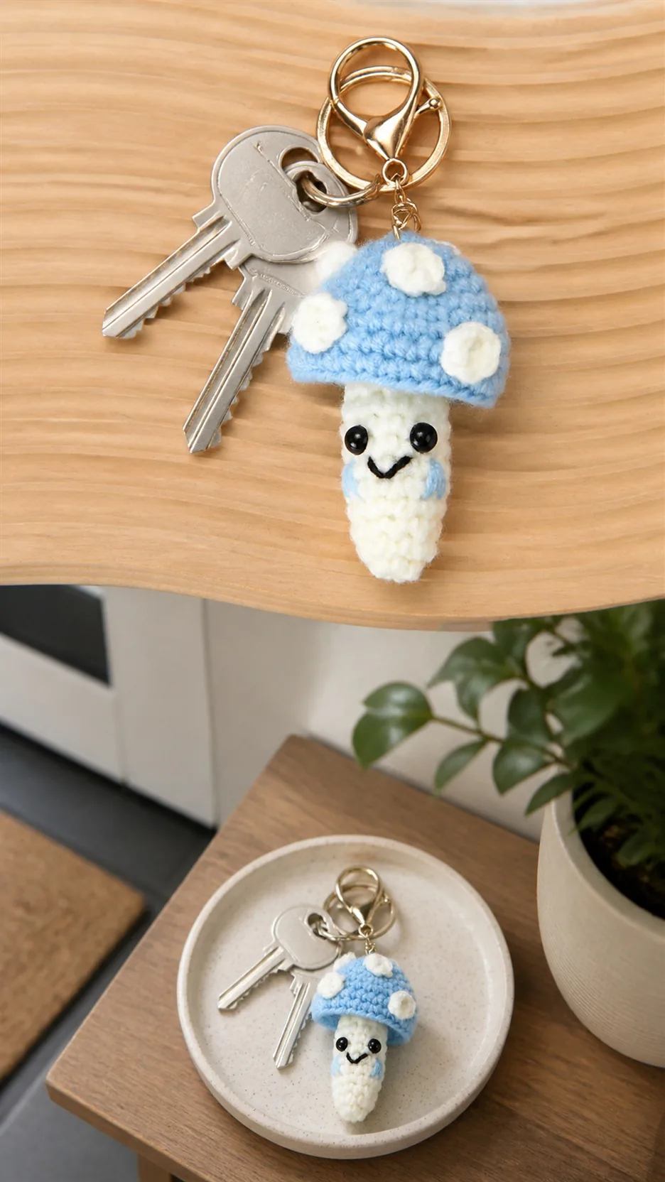 Handmade Crochet Mushroom Keychain Cute Amigurumi Fungi Bag Charm Gift product detail 7