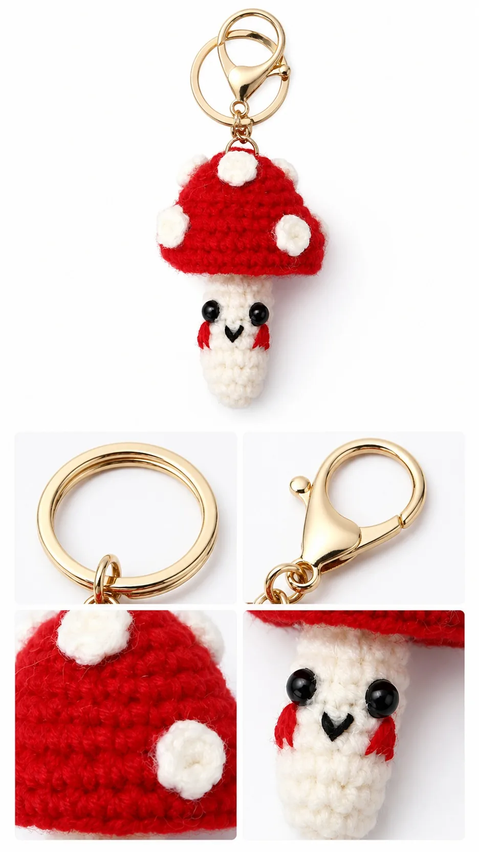 Handmade Crochet Mushroom Keychain Cute Amigurumi Fungi Bag Charm Gift product detail 8