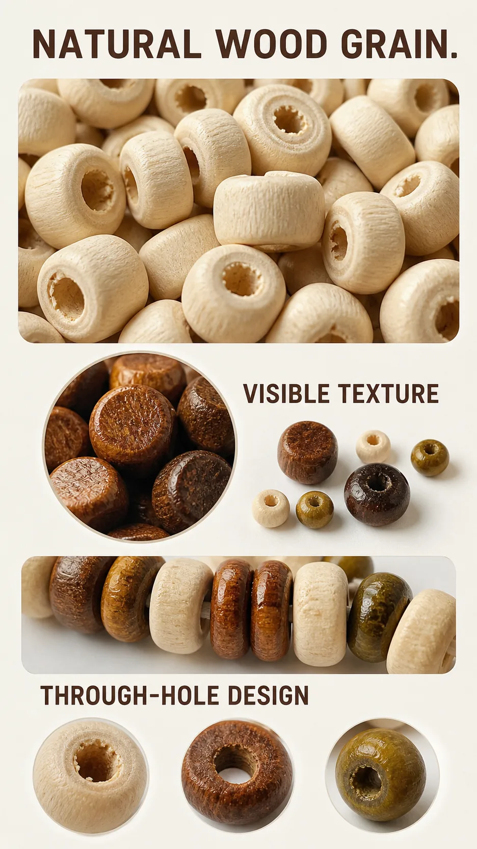 Vintage Mixed Shape Wooden Spacer Beads DIY Jewelry Making Kit Natural Wood Grain Loose Beads for Bracelet Necklace product detail 2
