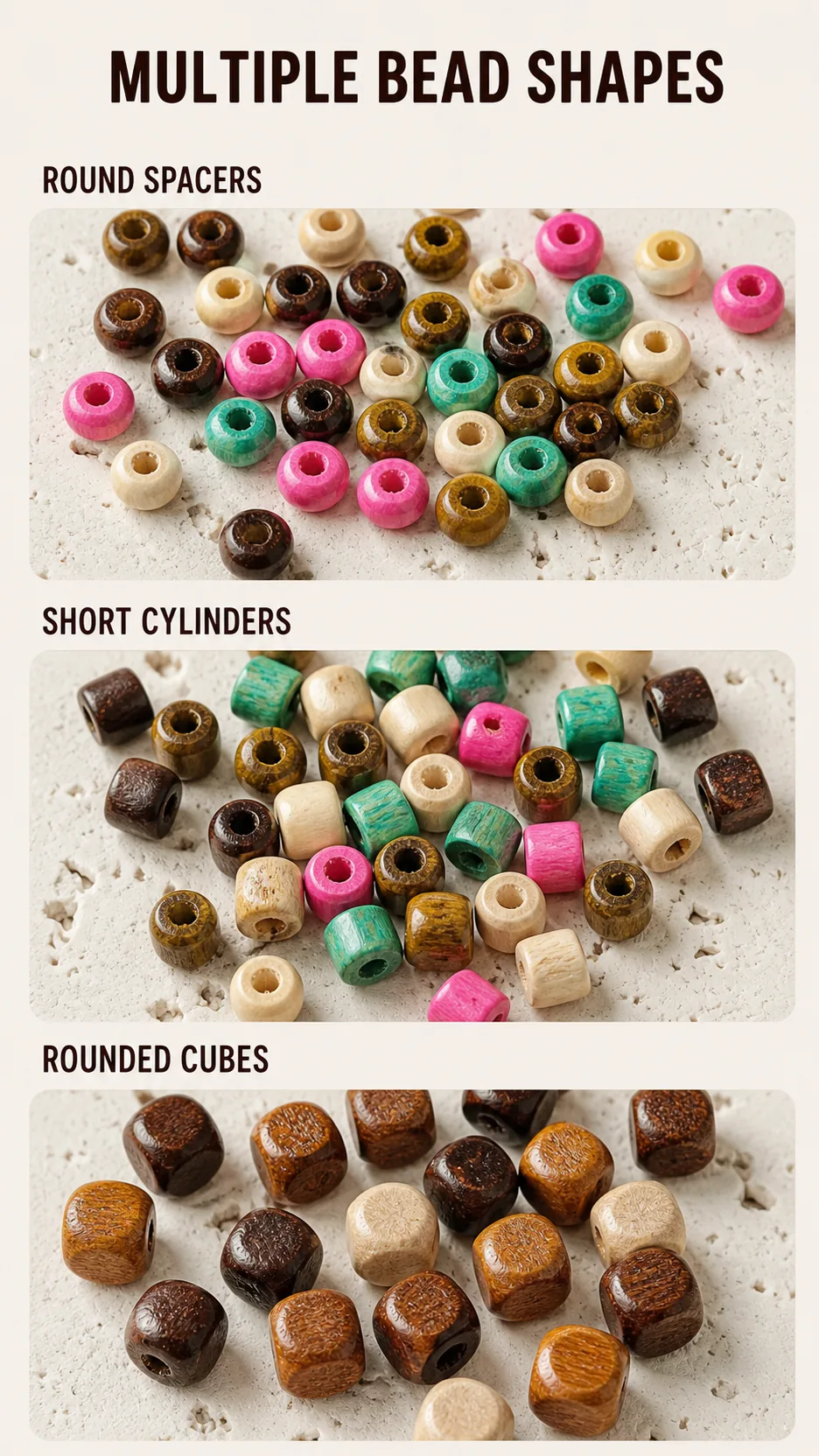 Vintage Mixed Shape Wooden Spacer Beads DIY Jewelry Making Kit Natural Wood Grain Loose Beads for Bracelet Necklace product detail 3
