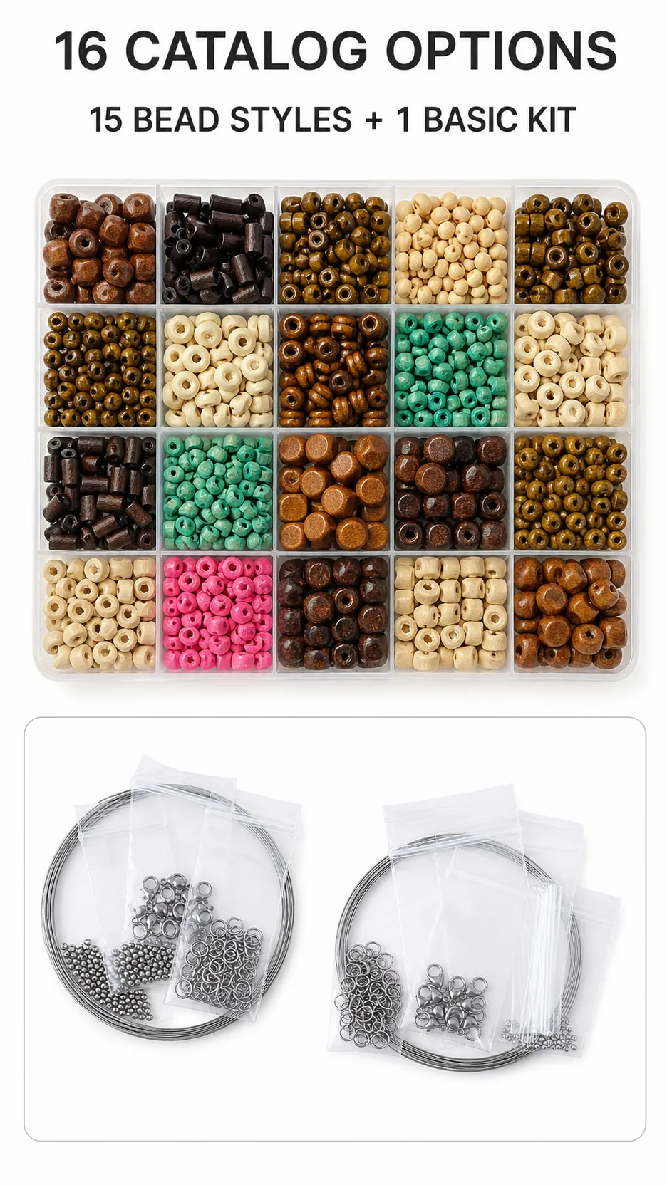 Vintage Mixed Shape Wooden Spacer Beads DIY Jewelry Making Kit Natural Wood Grain Loose Beads for Bracelet Necklace product detail 5