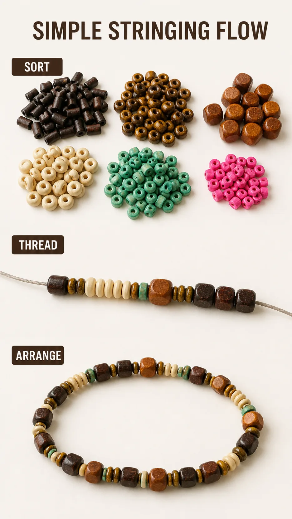 Vintage Mixed Shape Wooden Spacer Beads DIY Jewelry Making Kit Natural Wood Grain Loose Beads for Bracelet Necklace product detail 6