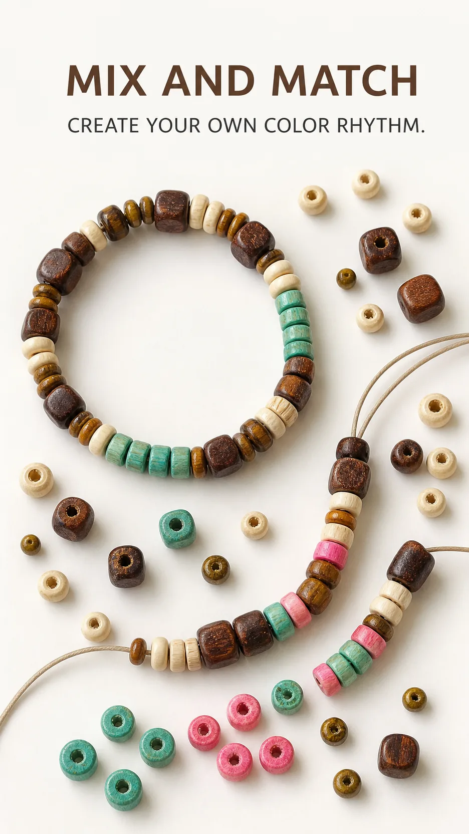 Vintage Mixed Shape Wooden Spacer Beads DIY Jewelry Making Kit Natural Wood Grain Loose Beads for Bracelet Necklace product detail 7