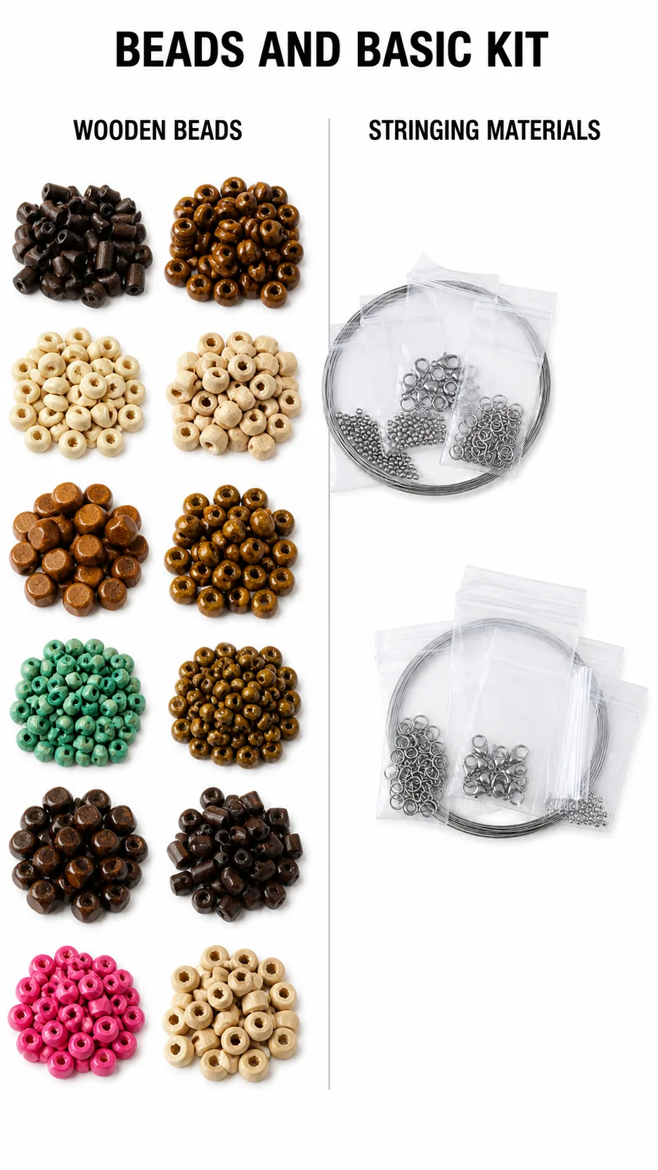 Vintage Mixed Shape Wooden Spacer Beads DIY Jewelry Making Kit Natural Wood Grain Loose Beads for Bracelet Necklace product detail 8