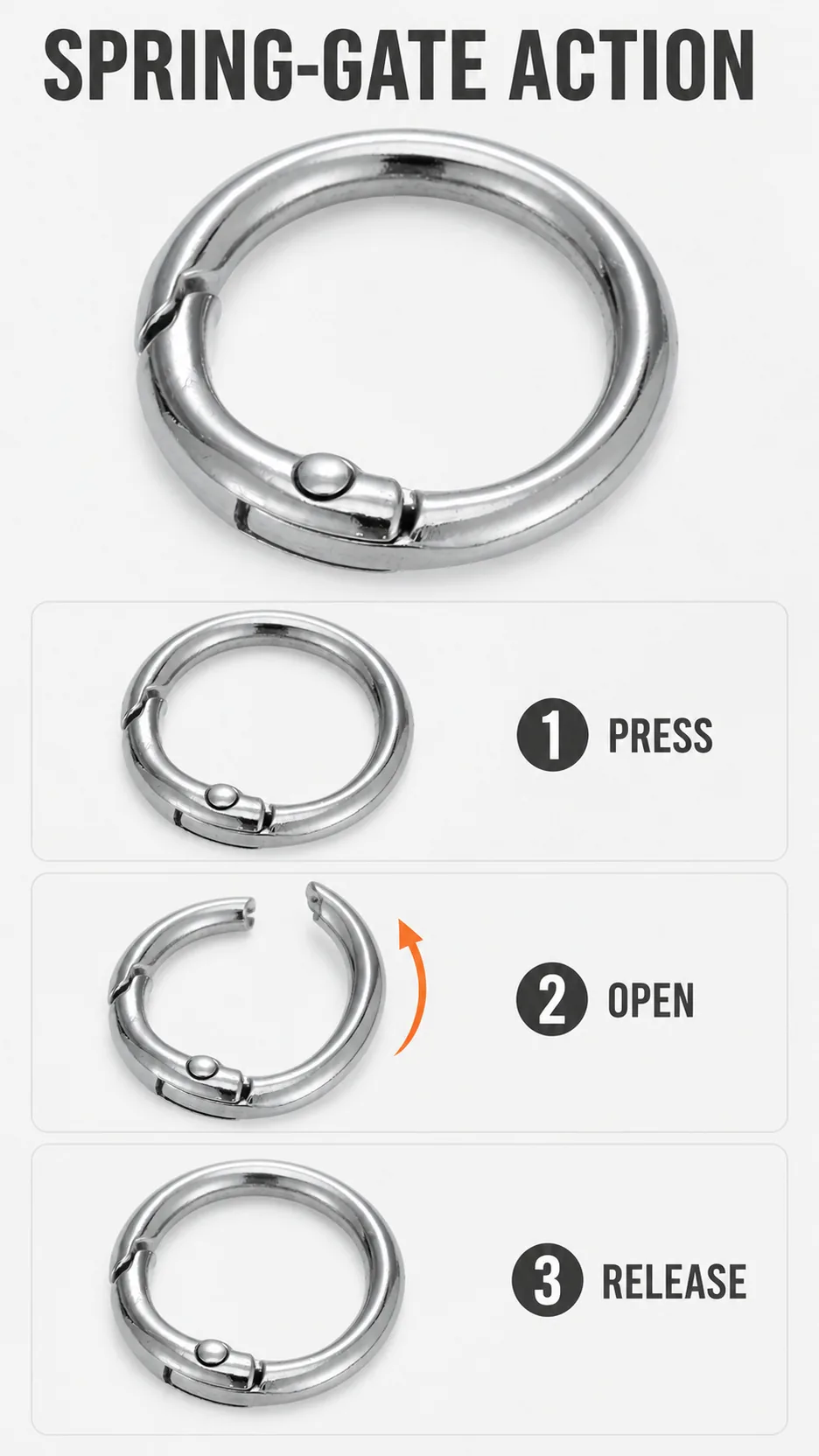 Zinc Alloy Spring Gate Round Rings DIY Bag Accessories Metal Connector Keychain Hooks product detail 4