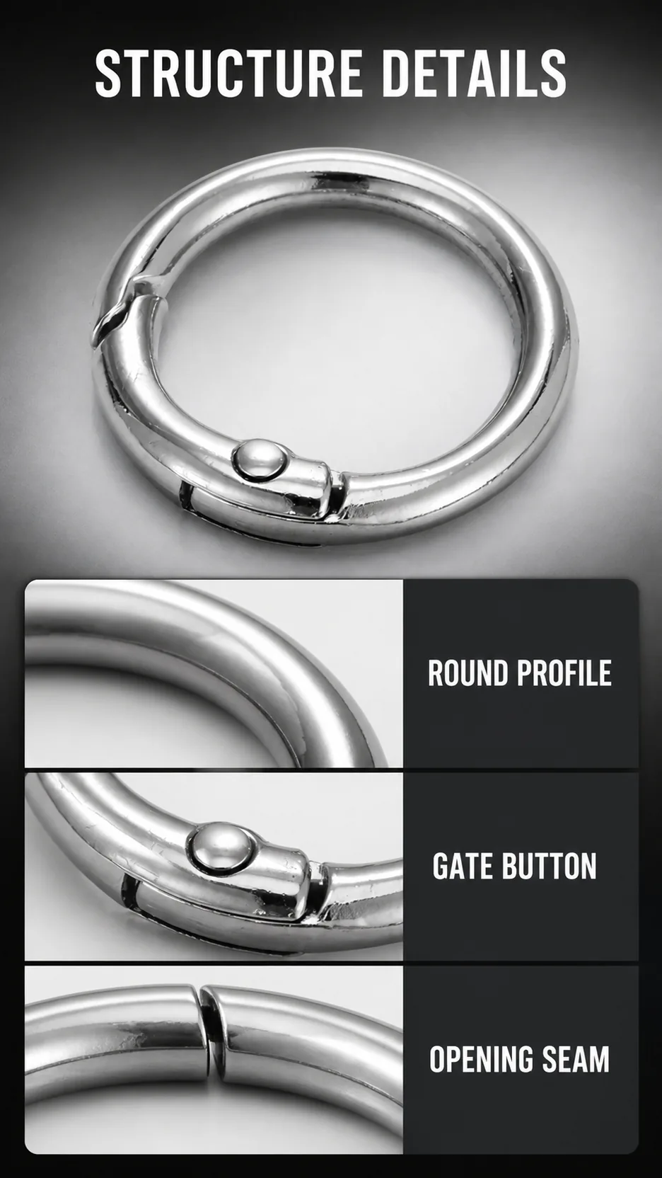Zinc Alloy Spring Gate Round Rings DIY Bag Accessories Metal Connector Keychain Hooks product detail 5