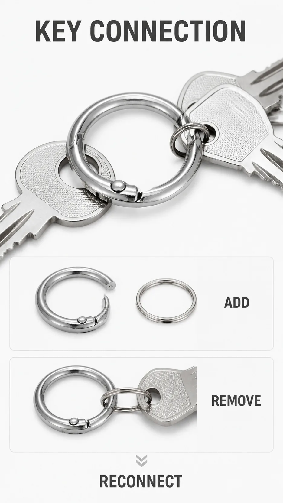 Zinc Alloy Spring Gate Round Rings DIY Bag Accessories Metal Connector Keychain Hooks product detail 6