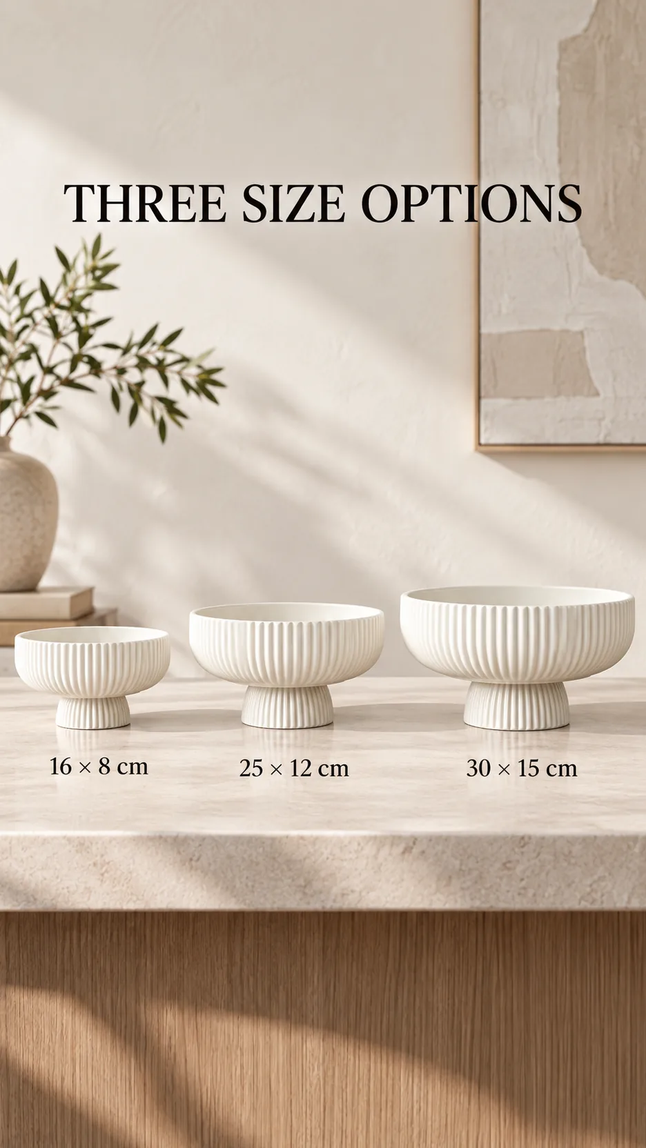 Modern Minimalist Ceramic Pedestal Bowl Vase Ribbed and Smooth Glazed Flower Arrangement Home Decor product detail 4
