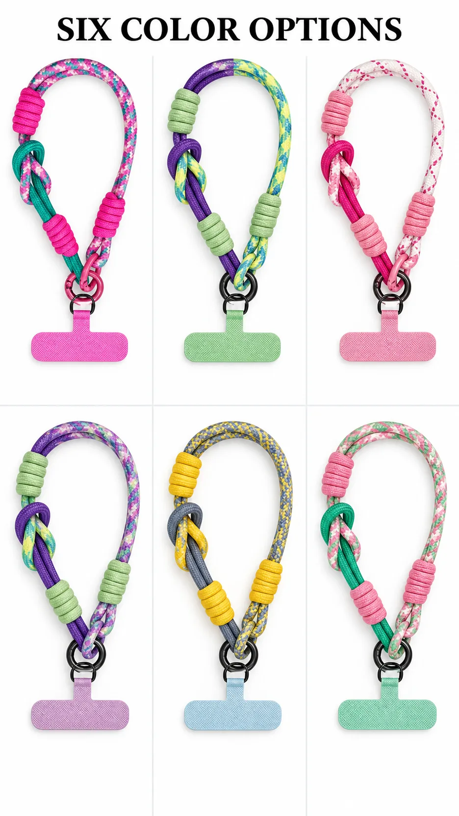 Color Block Braided Polyester Short Wrist Strap Phone Lanyard with Metal Hook and T-Tab product detail 4