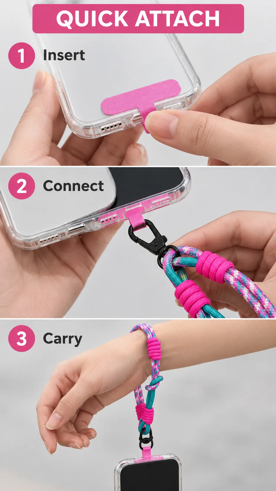 Color Block Braided Polyester Short Wrist Strap Phone Lanyard with Metal Hook and T-Tab product detail 5