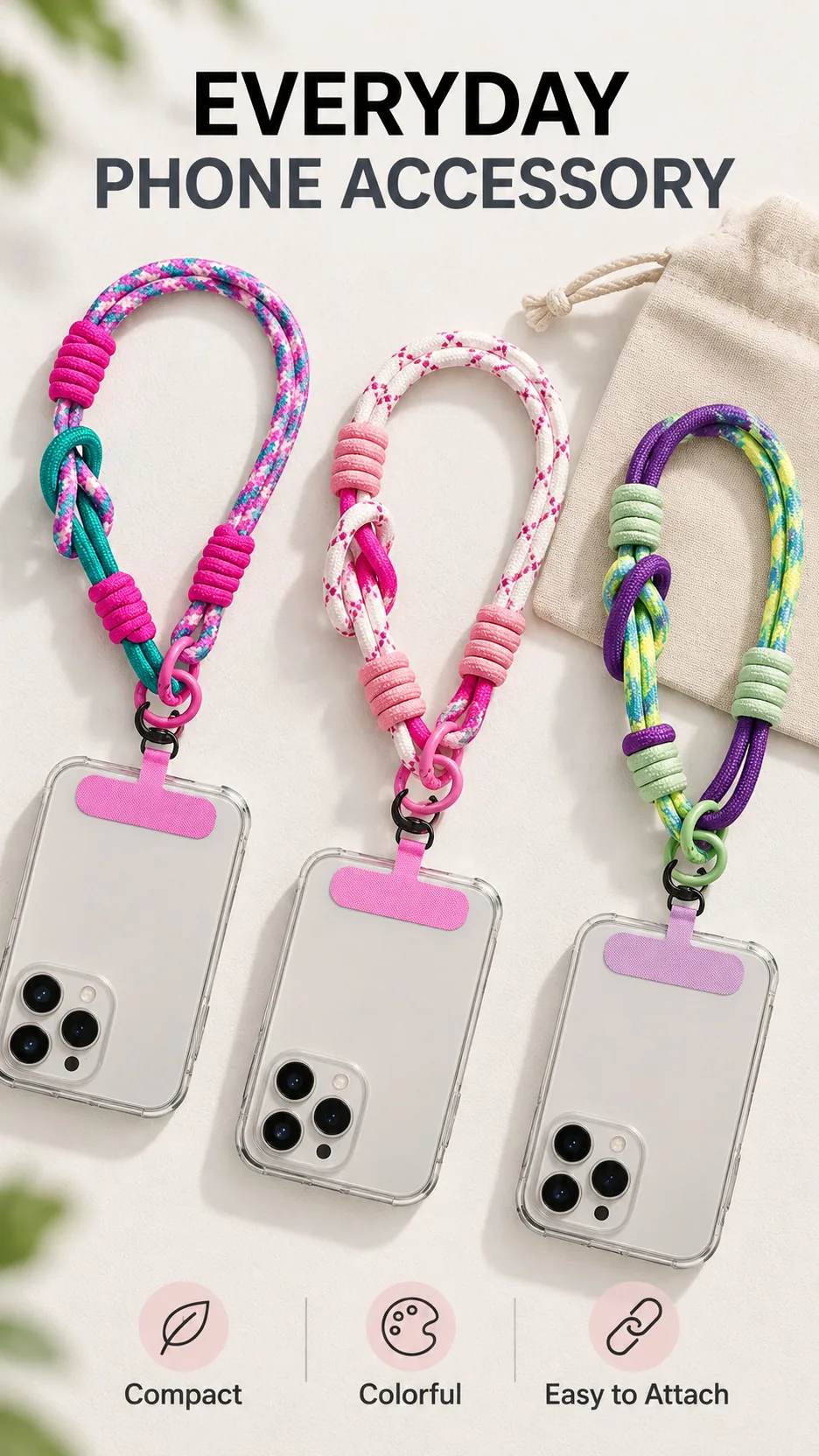 Color Block Braided Polyester Short Wrist Strap Phone Lanyard with Metal Hook and T-Tab product detail 8