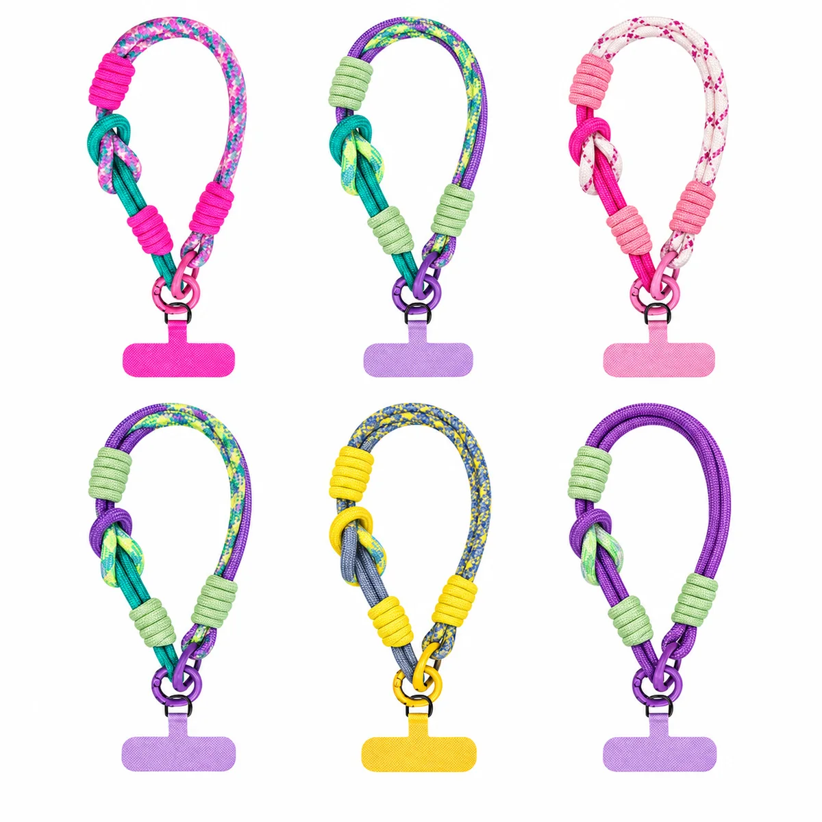 Color Block Braided Polyester Short Wrist Strap Phone Lanyard with Metal Hook and T-Tab