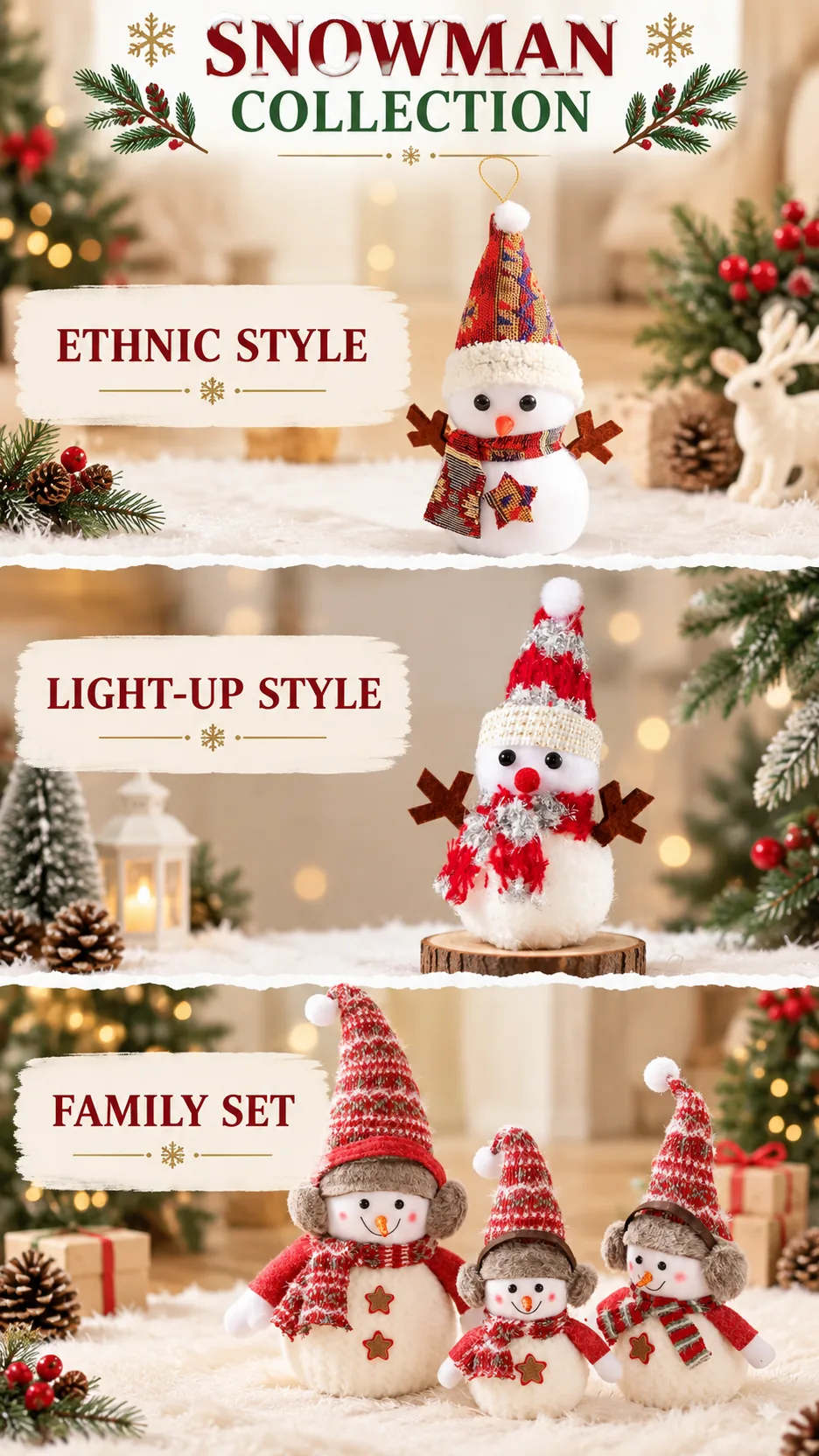 Christmas Snowman Dolls with Headsets and Folk-Style Decorations product detail 1