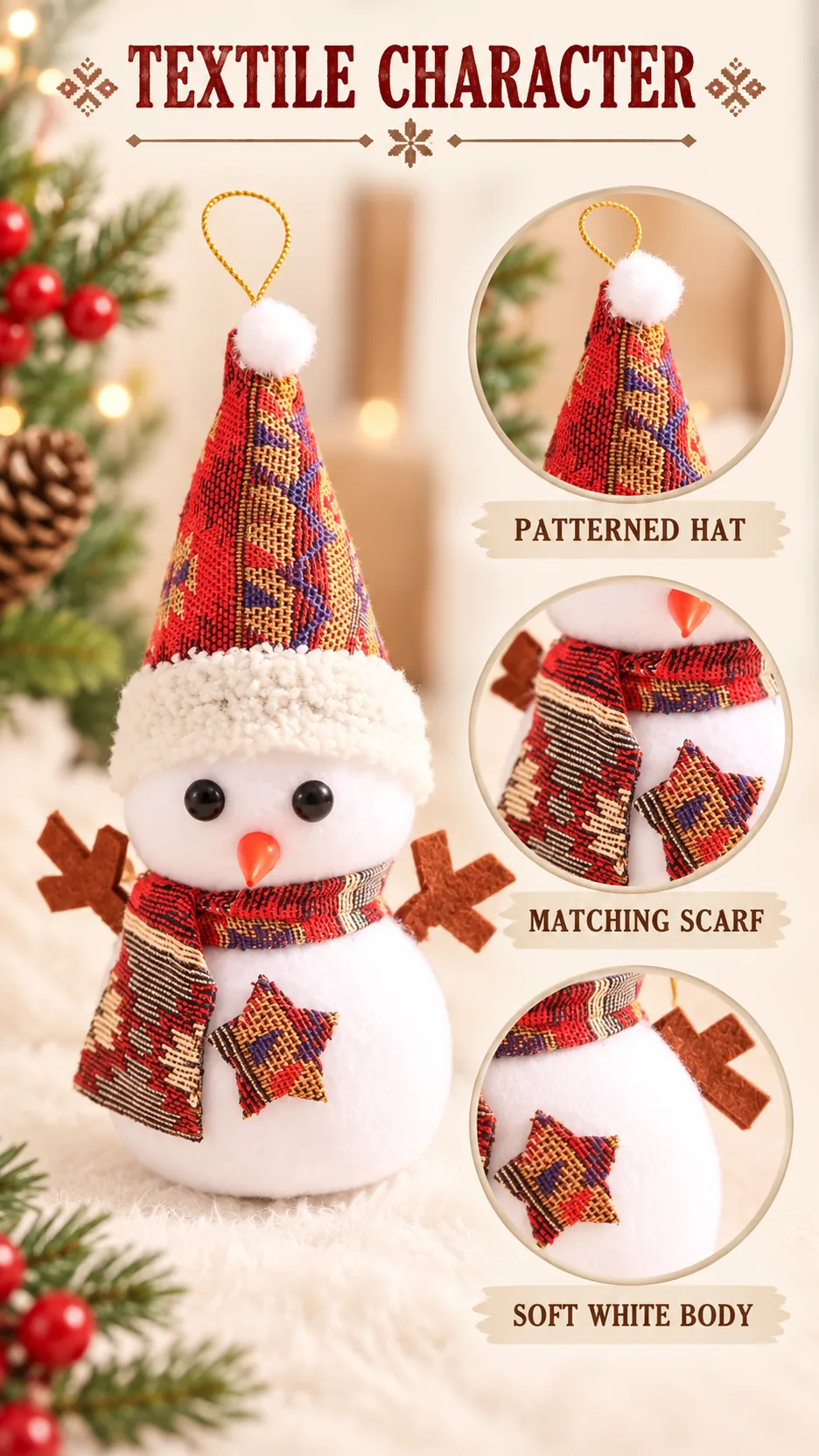 Christmas Snowman Dolls with Headsets and Folk-Style Decorations product detail 2