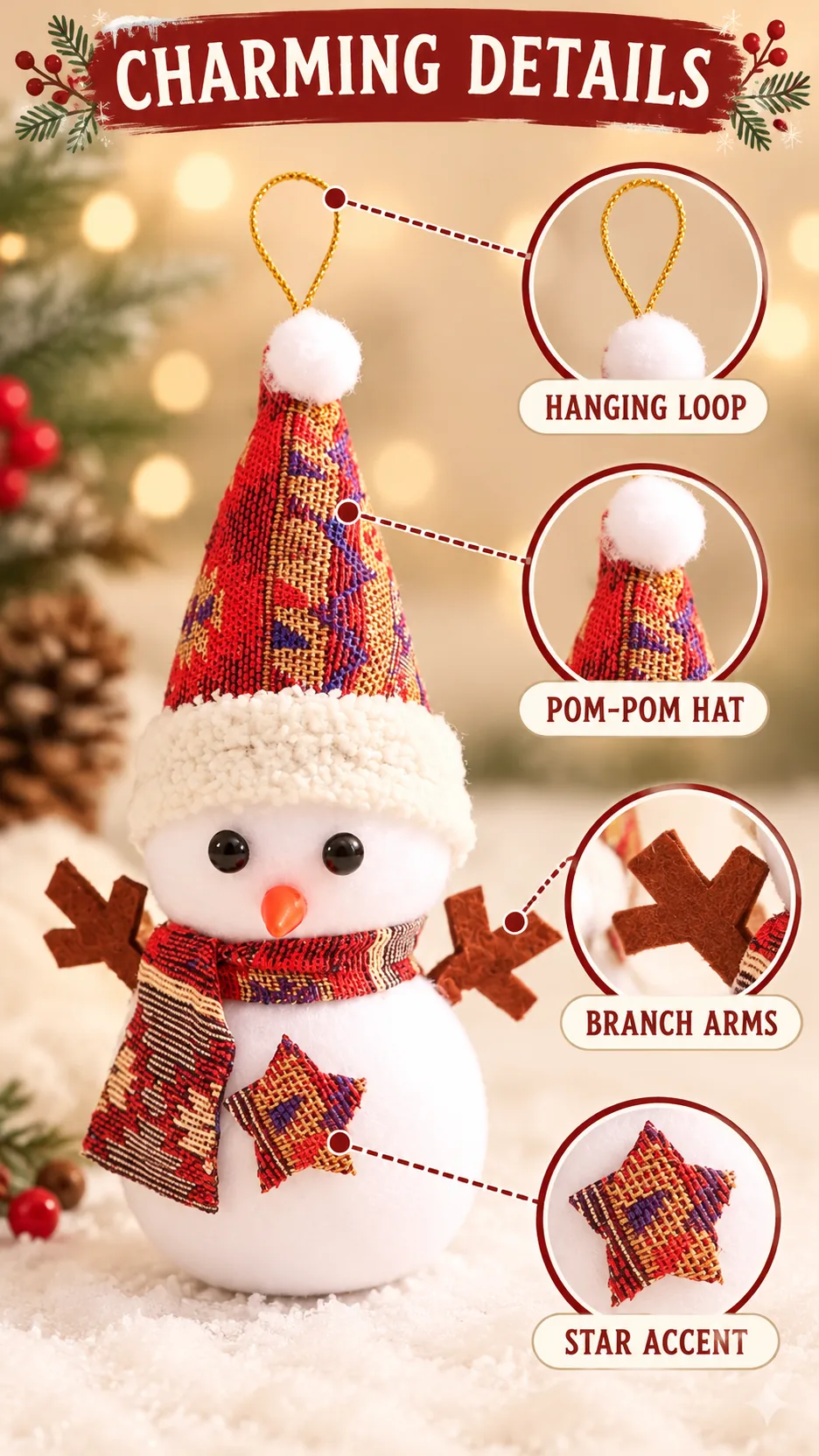 Christmas Snowman Dolls with Headsets and Folk-Style Decorations product detail 3