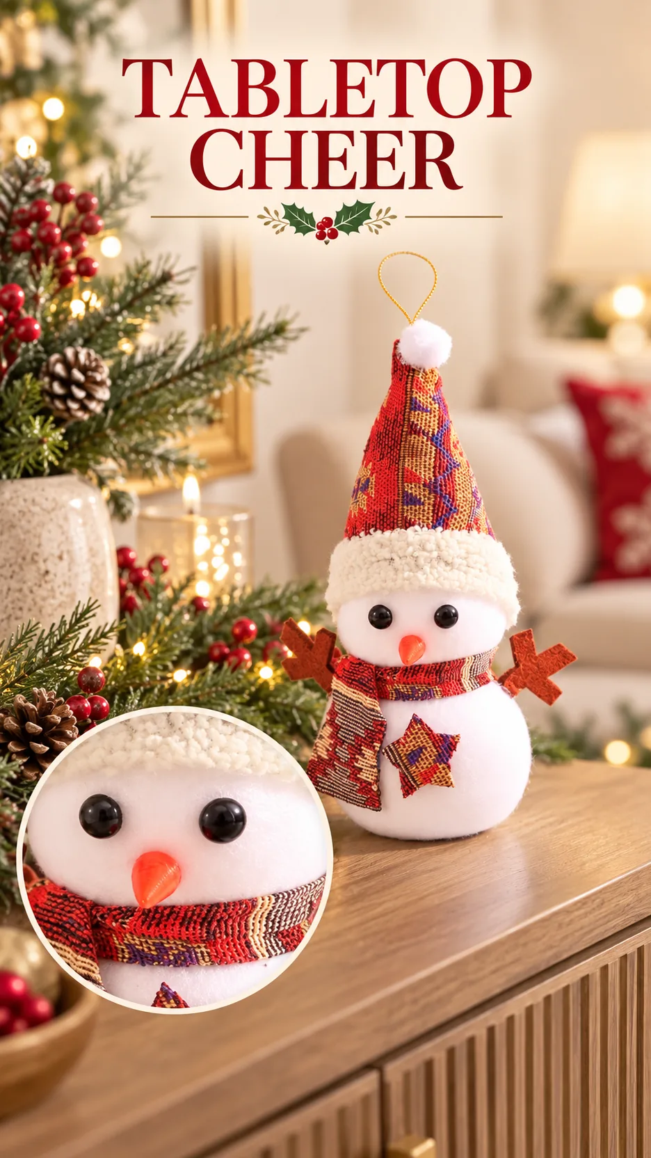 Christmas Snowman Dolls with Headsets and Folk-Style Decorations product detail 6