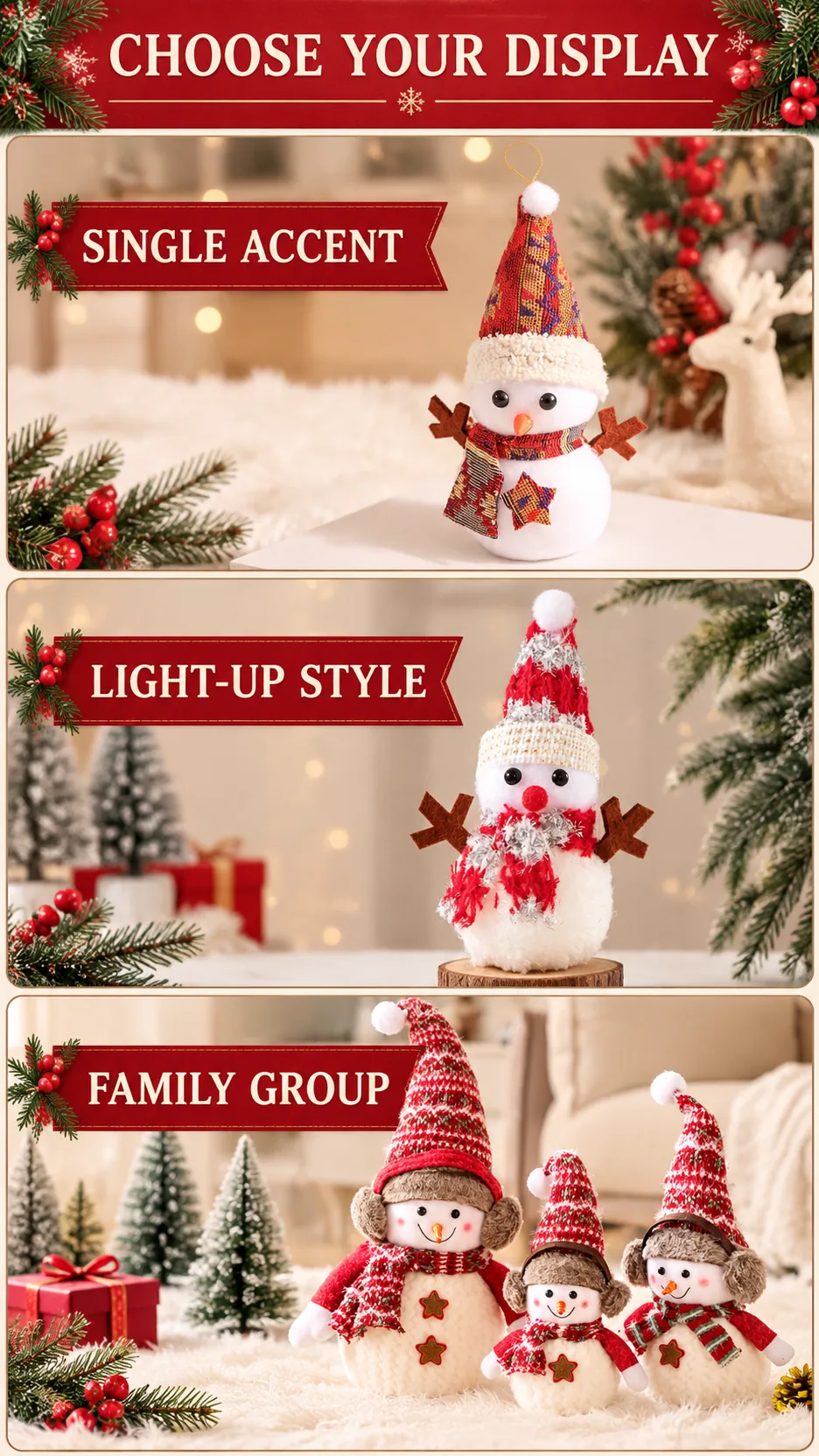 Christmas Snowman Dolls with Headsets and Folk-Style Decorations product detail 8
