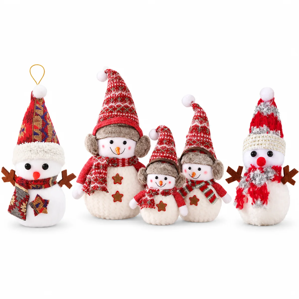 Christmas Snowman Dolls with Headsets and Folk-Style Decorations