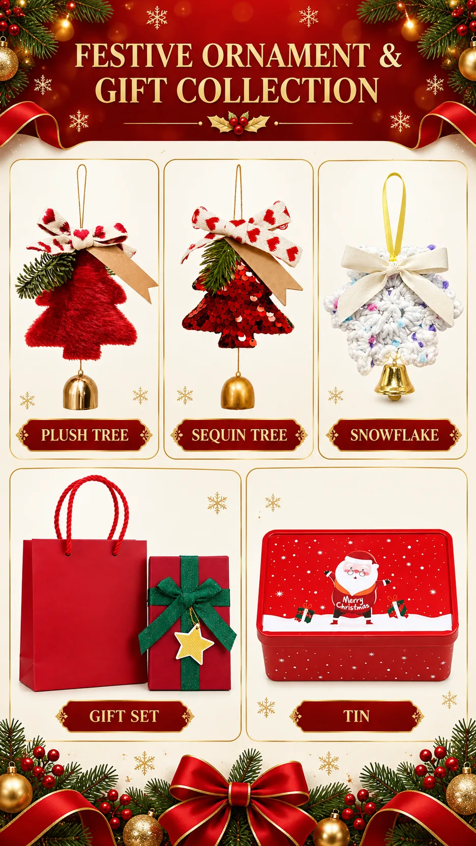 Christmas Plush Tree and Crochet Snowflake Hanging Ornaments with Bell product detail 1