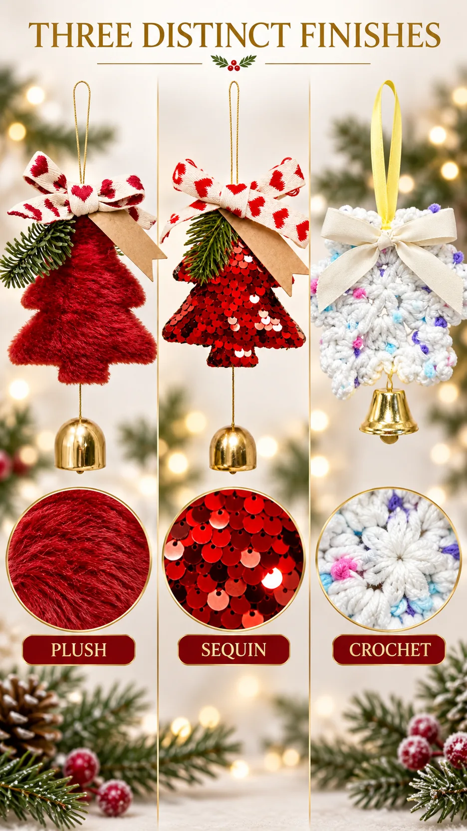 Christmas Plush Tree and Crochet Snowflake Hanging Ornaments with Bell product detail 2