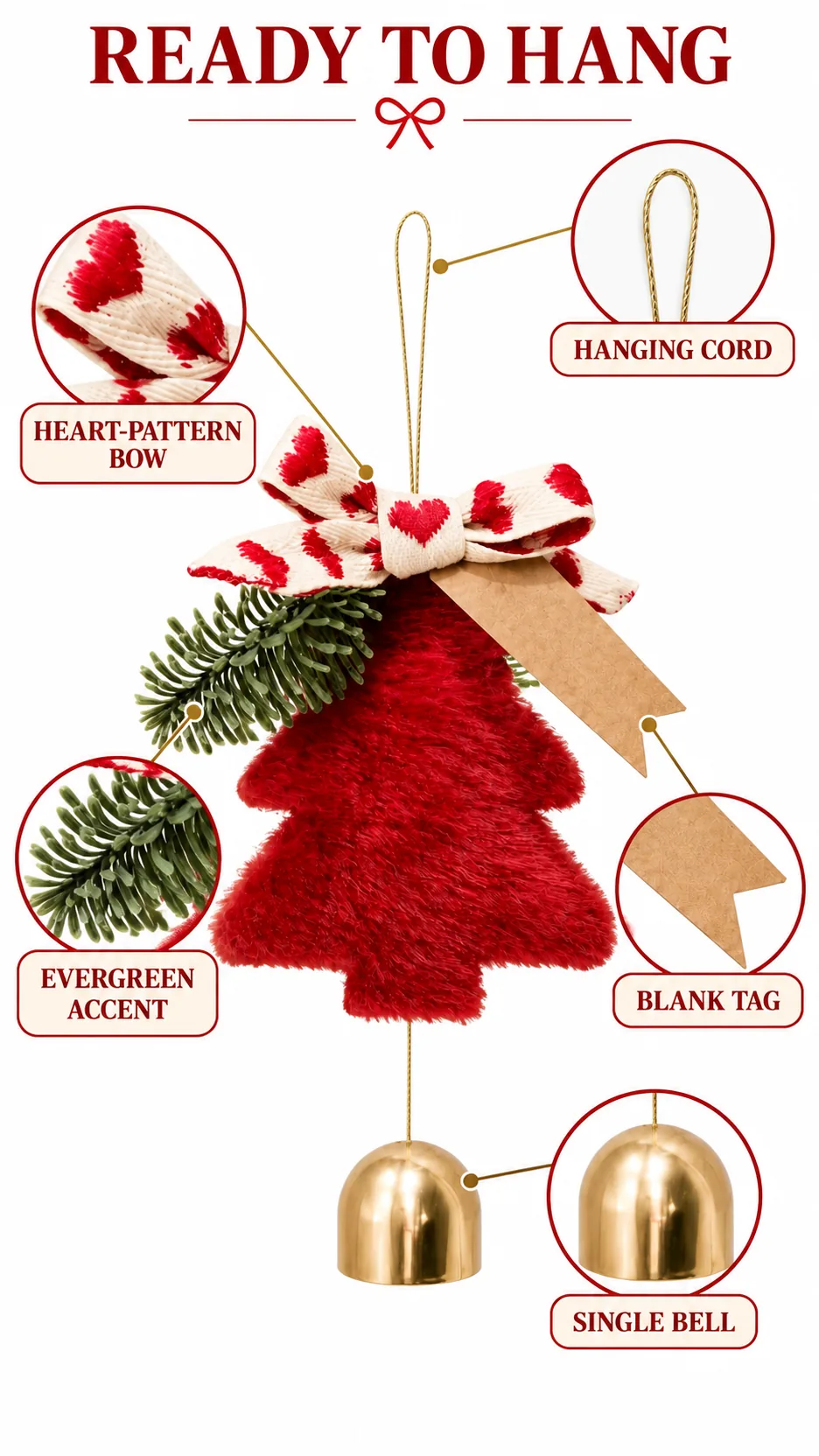 Christmas Plush Tree and Crochet Snowflake Hanging Ornaments with Bell product detail 3