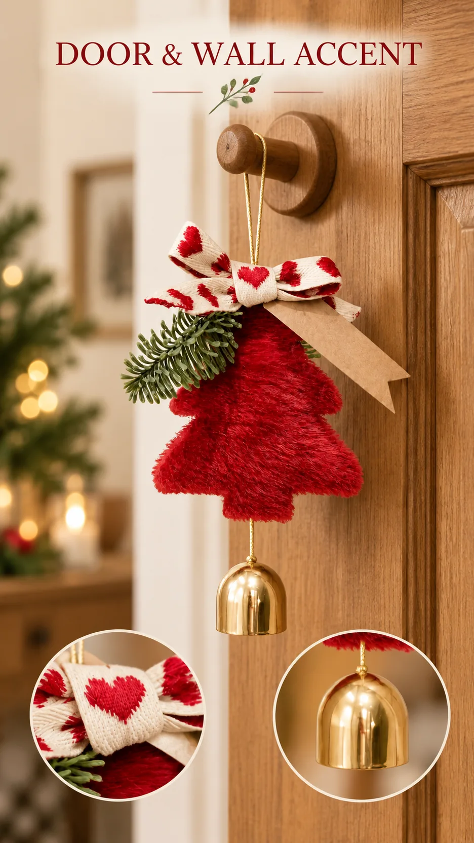 Christmas Plush Tree and Crochet Snowflake Hanging Ornaments with Bell product detail 6