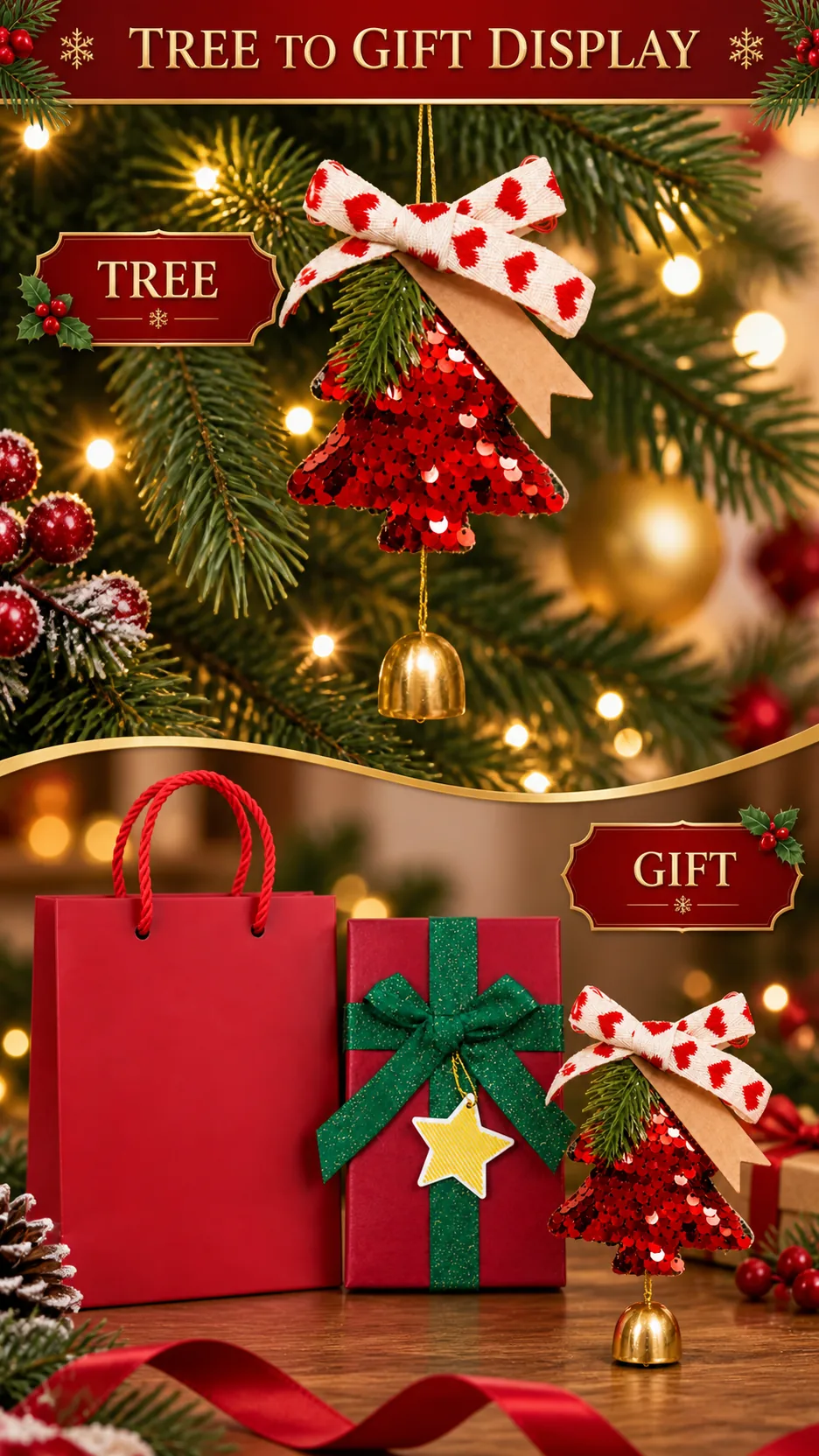 Christmas Plush Tree and Crochet Snowflake Hanging Ornaments with Bell product detail 7